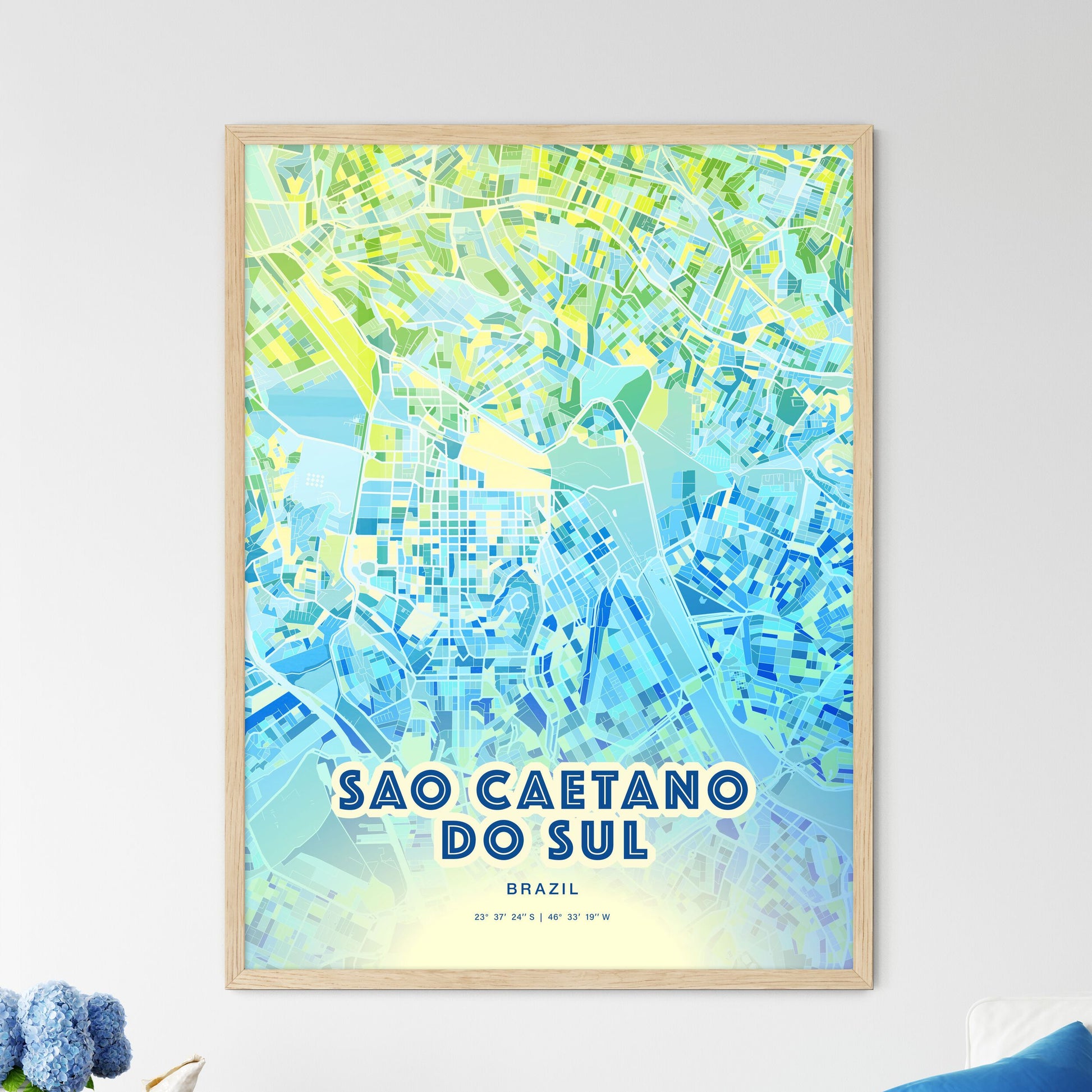 Colorful SAO CAETANO DO SUL BRAZIL Fine Art Map Cool Blue