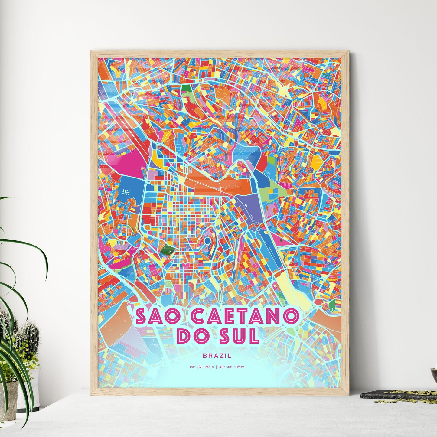 Colorful SAO CAETANO DO SUL BRAZIL Fine Art Map Crazy Colors