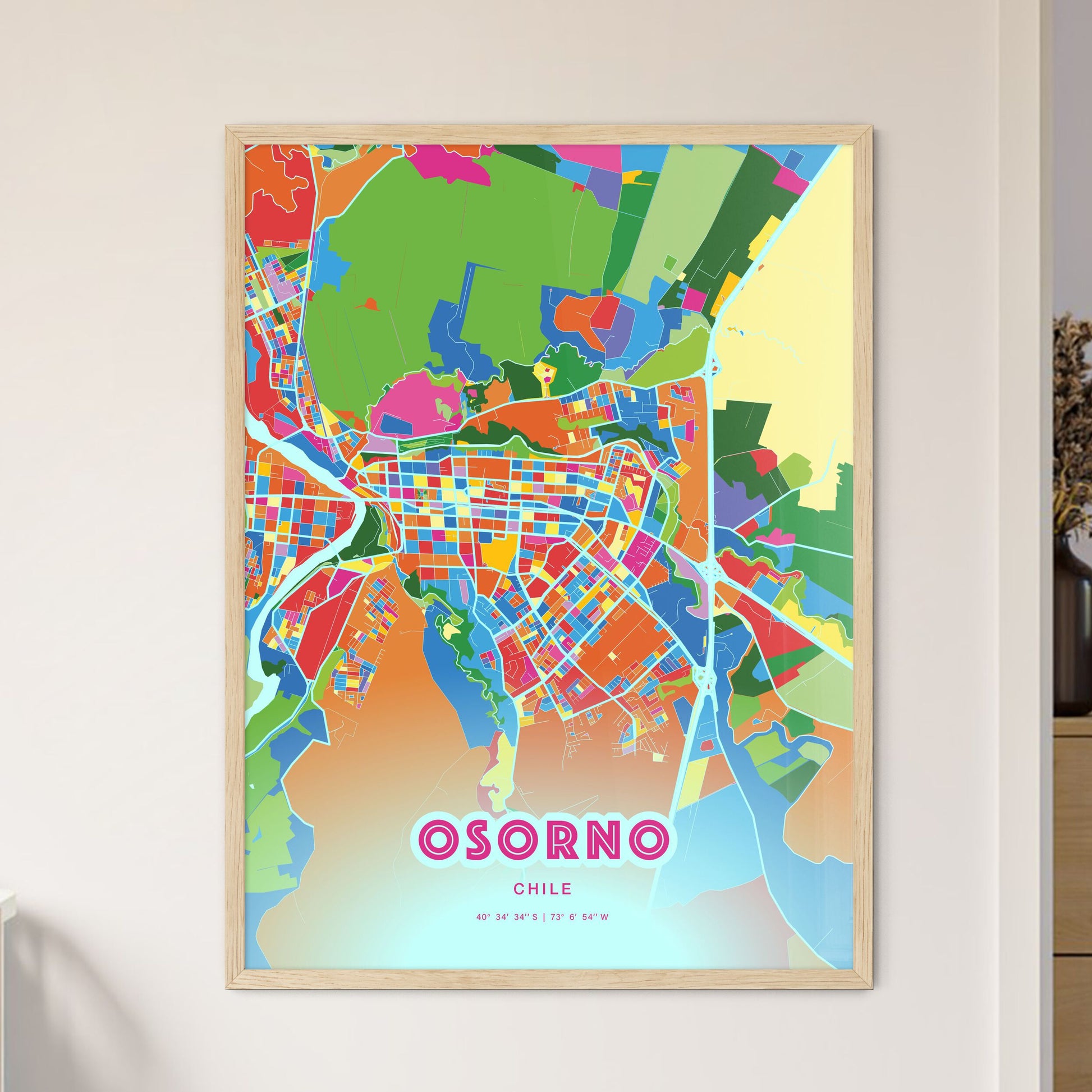 Colorful OSORNO CHILE Fine Art Map Crazy Colors