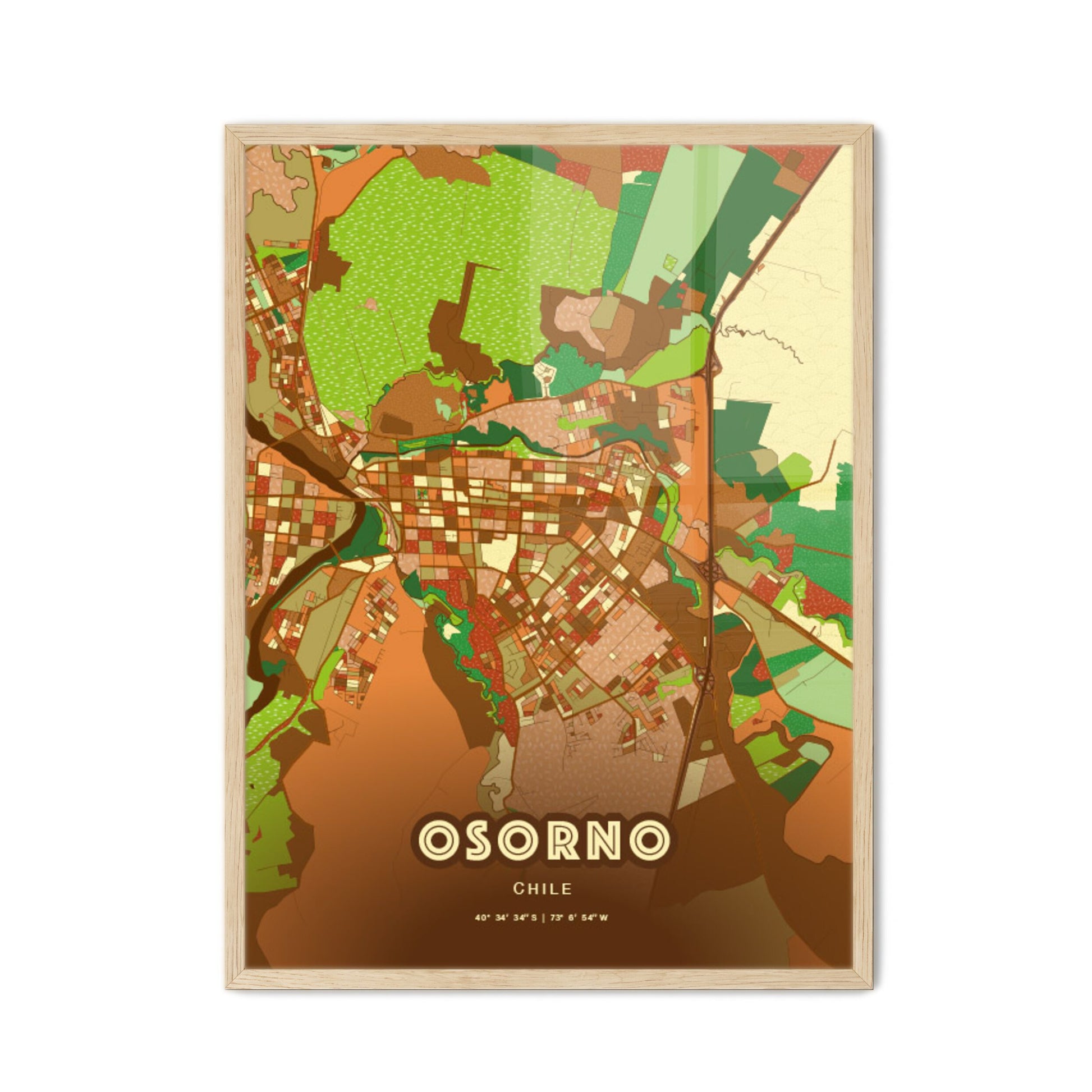 Colorful OSORNO CHILE Fine Art Map Farmhouse