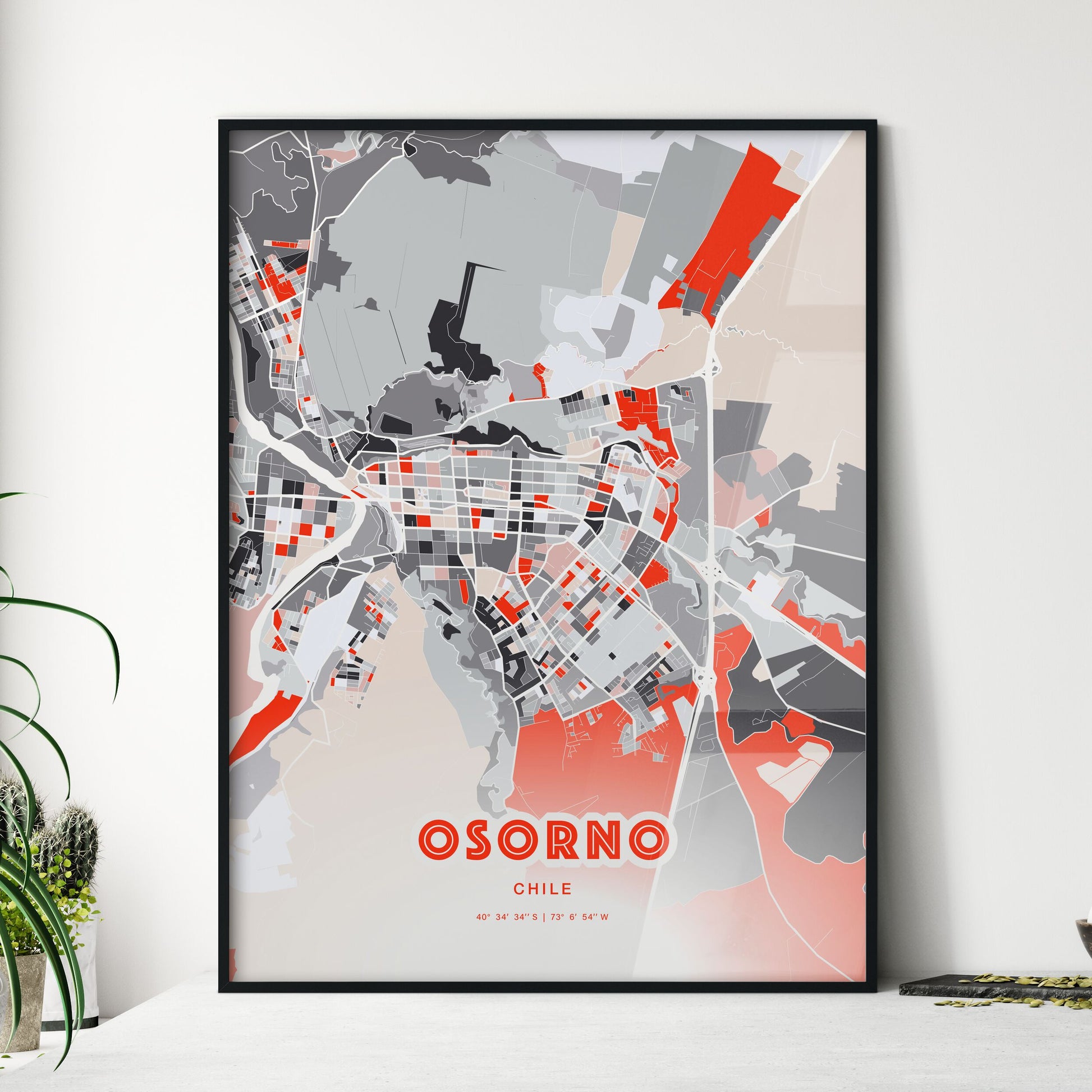 Colorful OSORNO CHILE Fine Art Map Modern