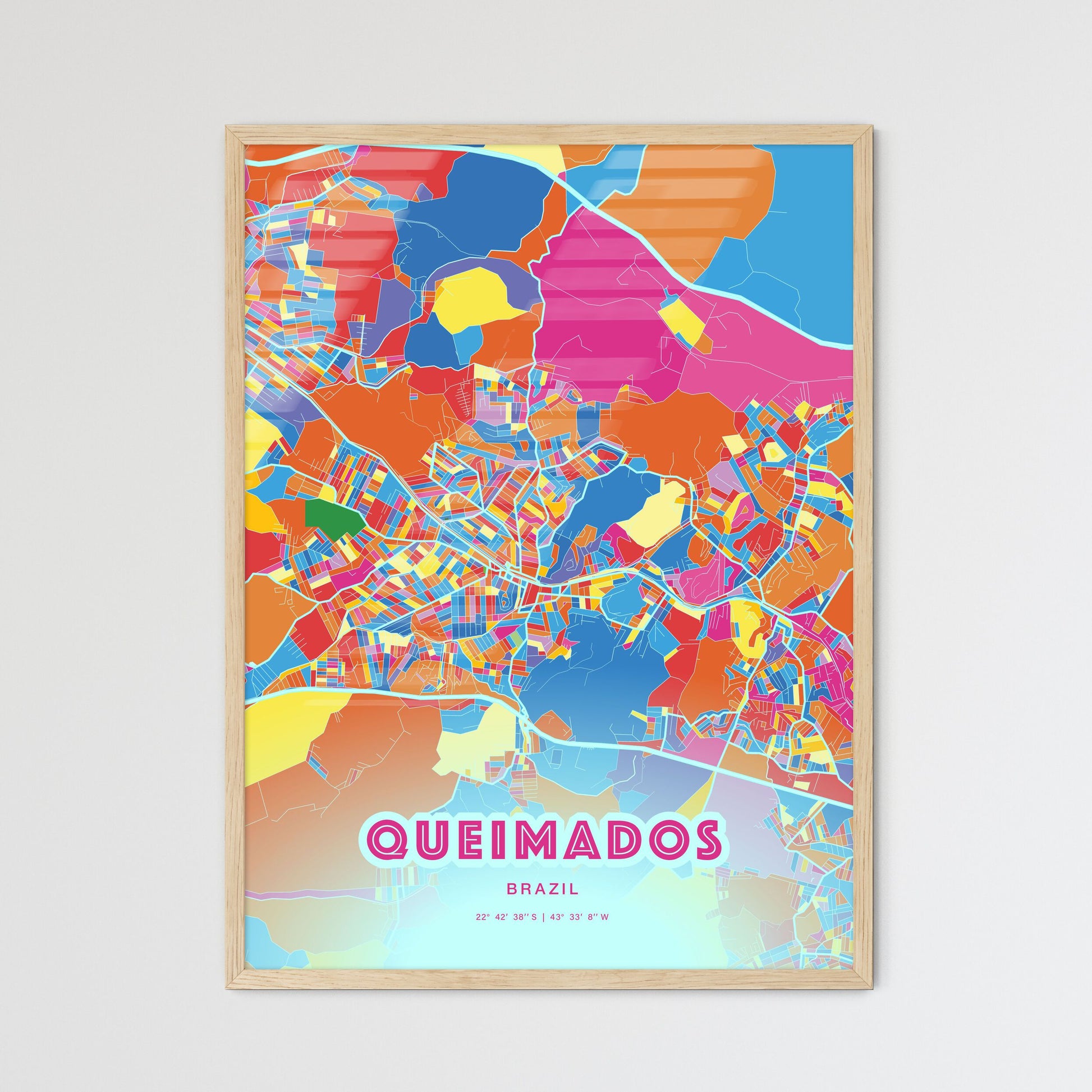 Colorful QUEIMADOS BRAZIL Fine Art Map Crazy Colors