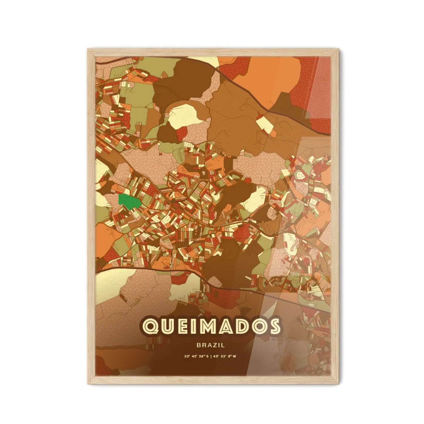 Colorful QUEIMADOS BRAZIL Fine Art Map Farmhouse