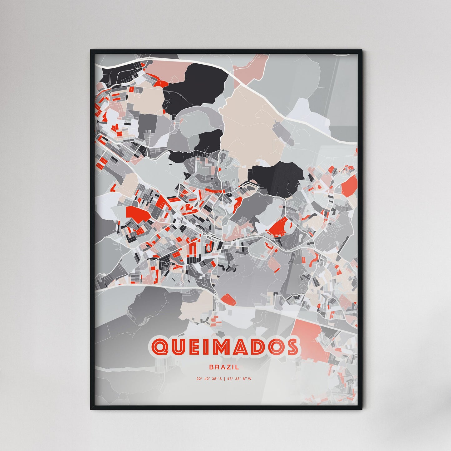 Colorful QUEIMADOS BRAZIL Fine Art Map Modern