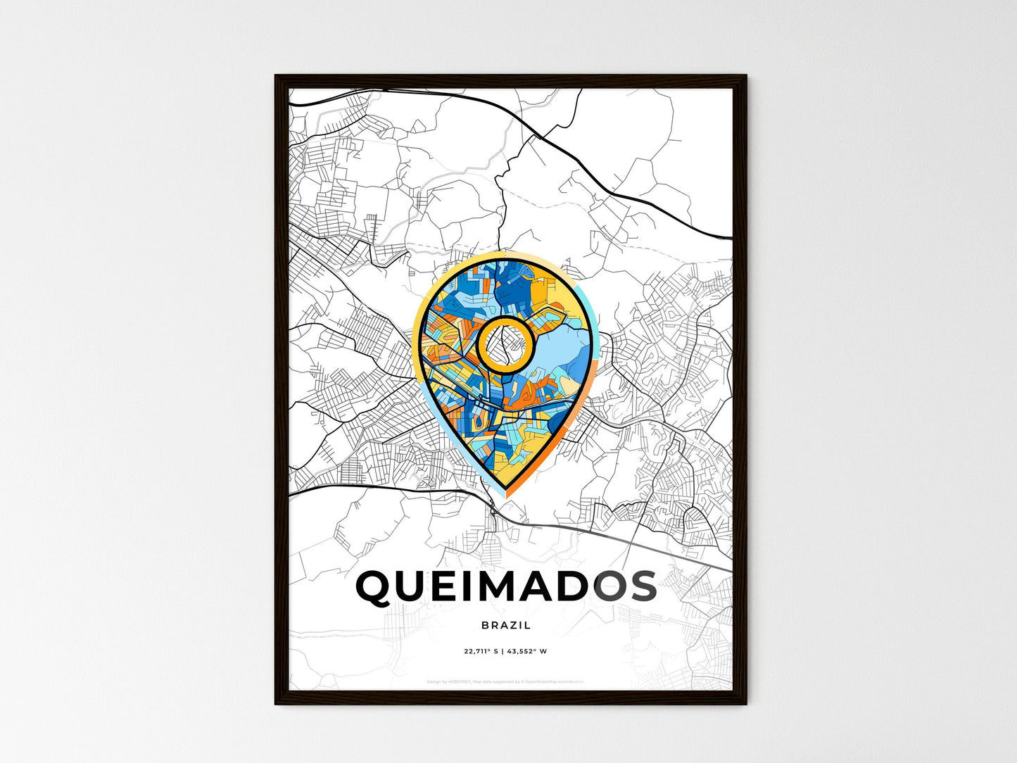Queimados Brazil wedding art map with pointer icon
