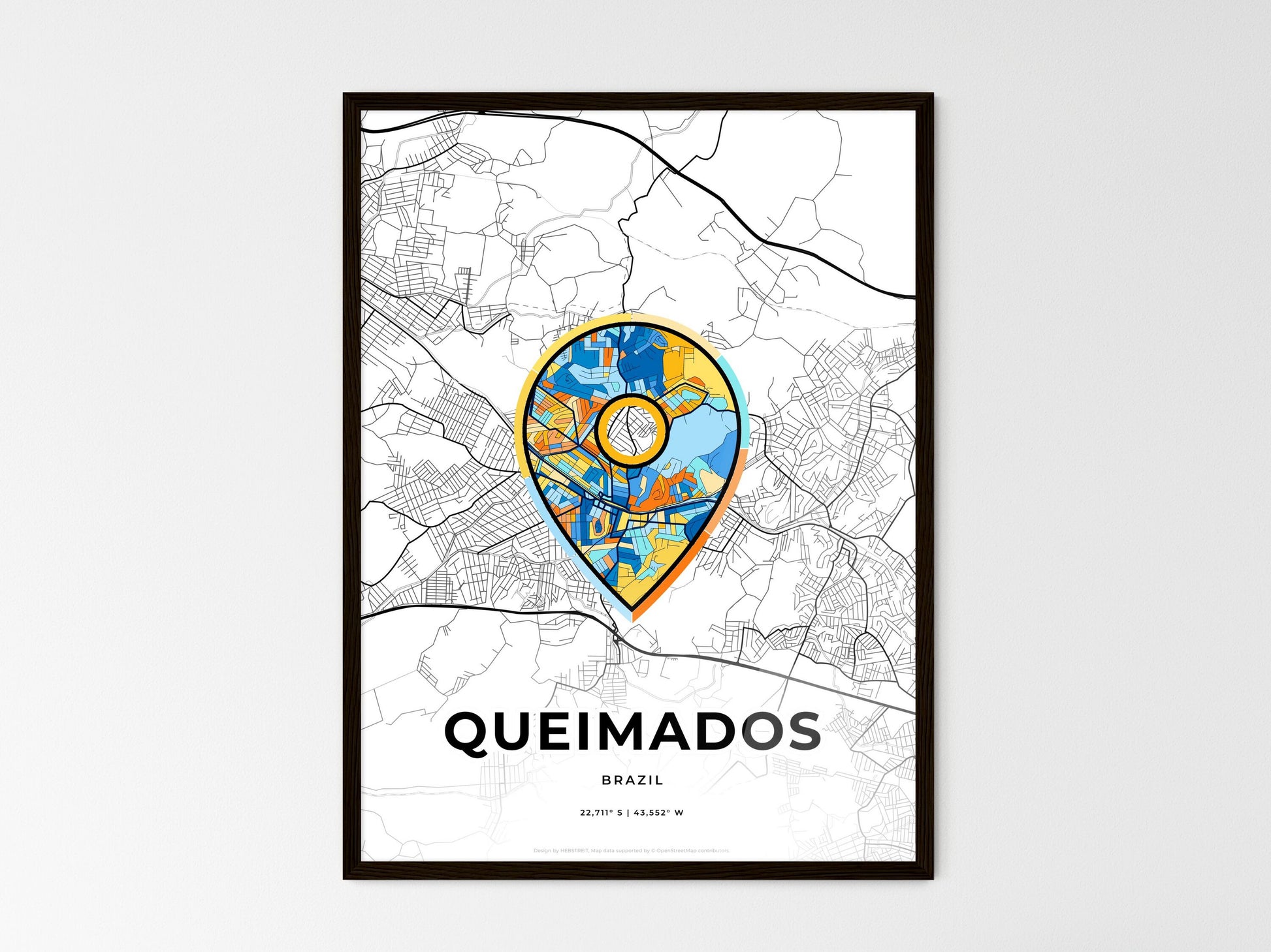 Queimados Brazil wedding art map with pointer icon