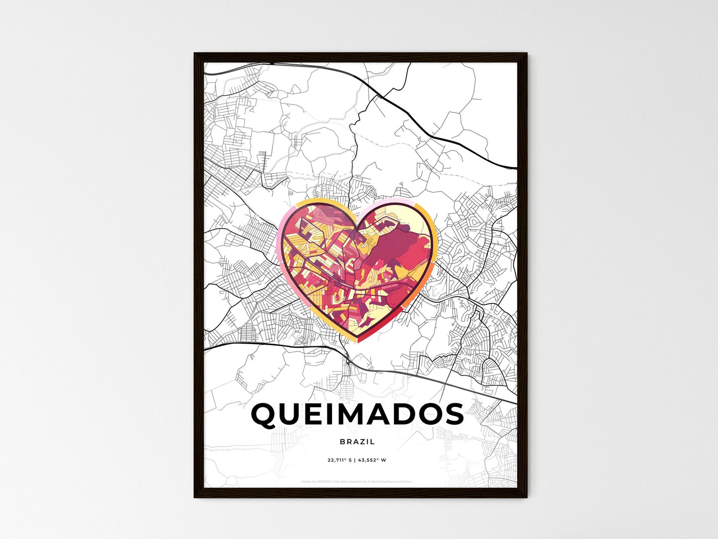 Queimados Brazil wedding art map with heart icon