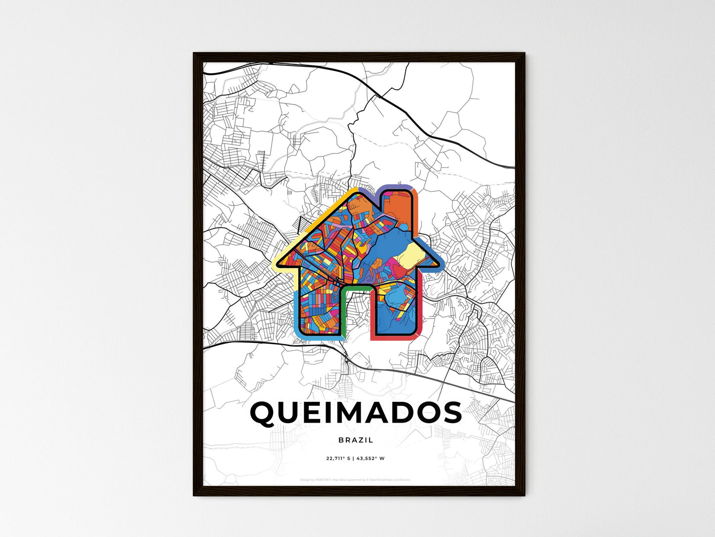 Queimados Brazil wedding art map with home icon