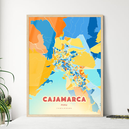 Colorful CAJAMARCA PERU Fine Art Map Blue Orange