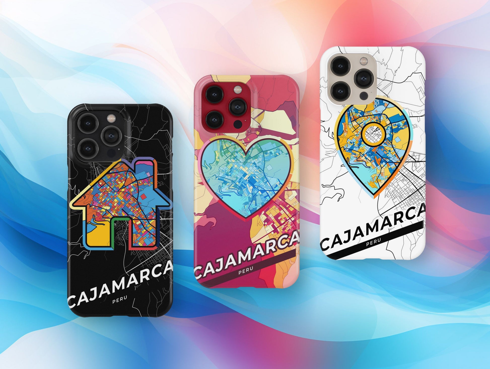 Cajamarca Peru slim phone case with colorful icon. Birthday, wedding or housewarming gift. Couple match cases.