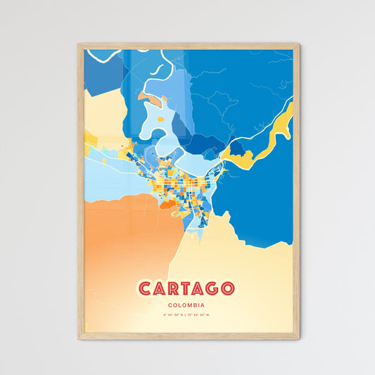 Colorful CARTAGO COLOMBIA Fine Art Map Blue Orange