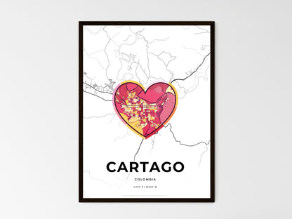 CARTAGO COLOMBIA minimal art map with a colorful icon. Where it all began, Couple map gift. Style 2