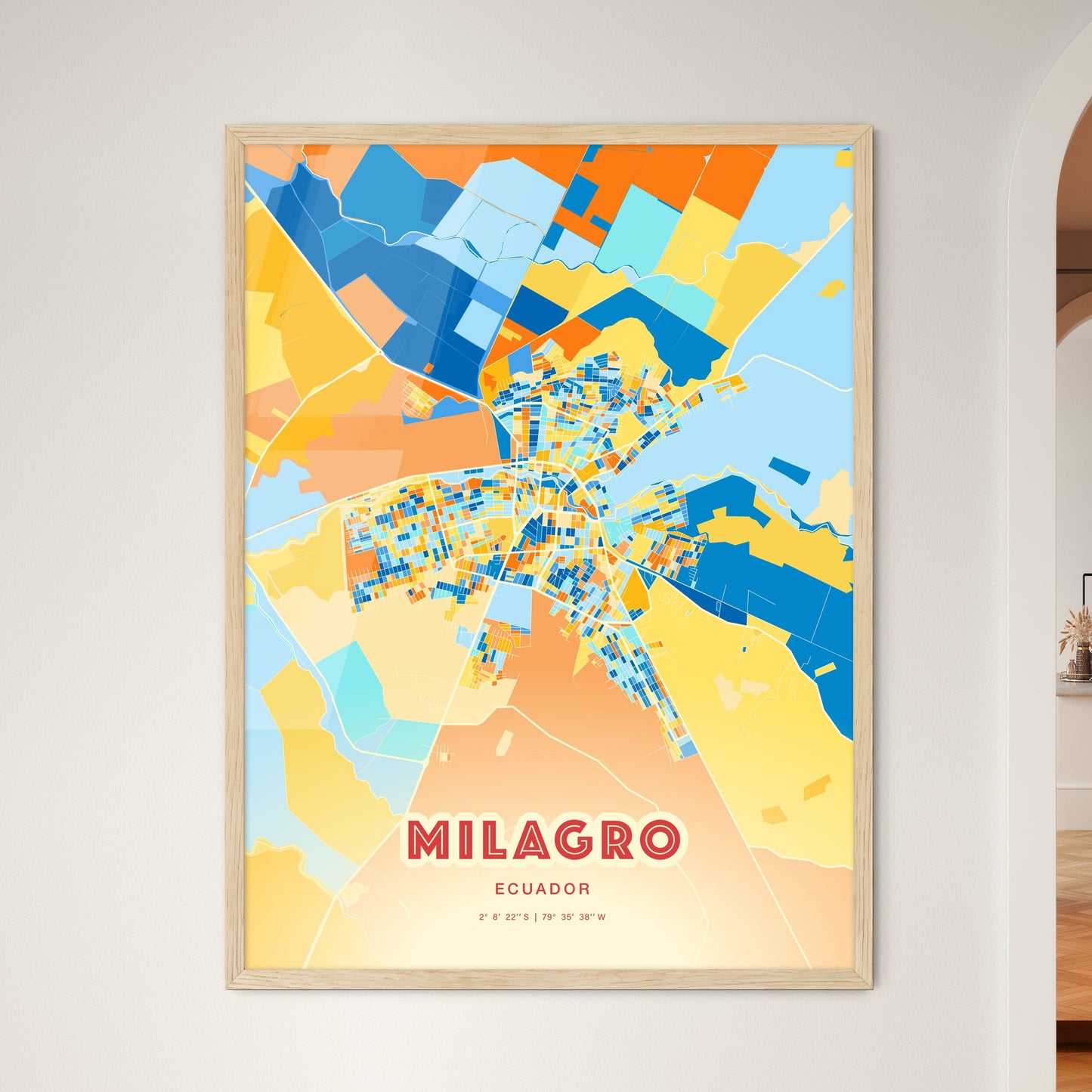 Colorful MILAGRO ECUADOR Fine Art Map Blue Orange