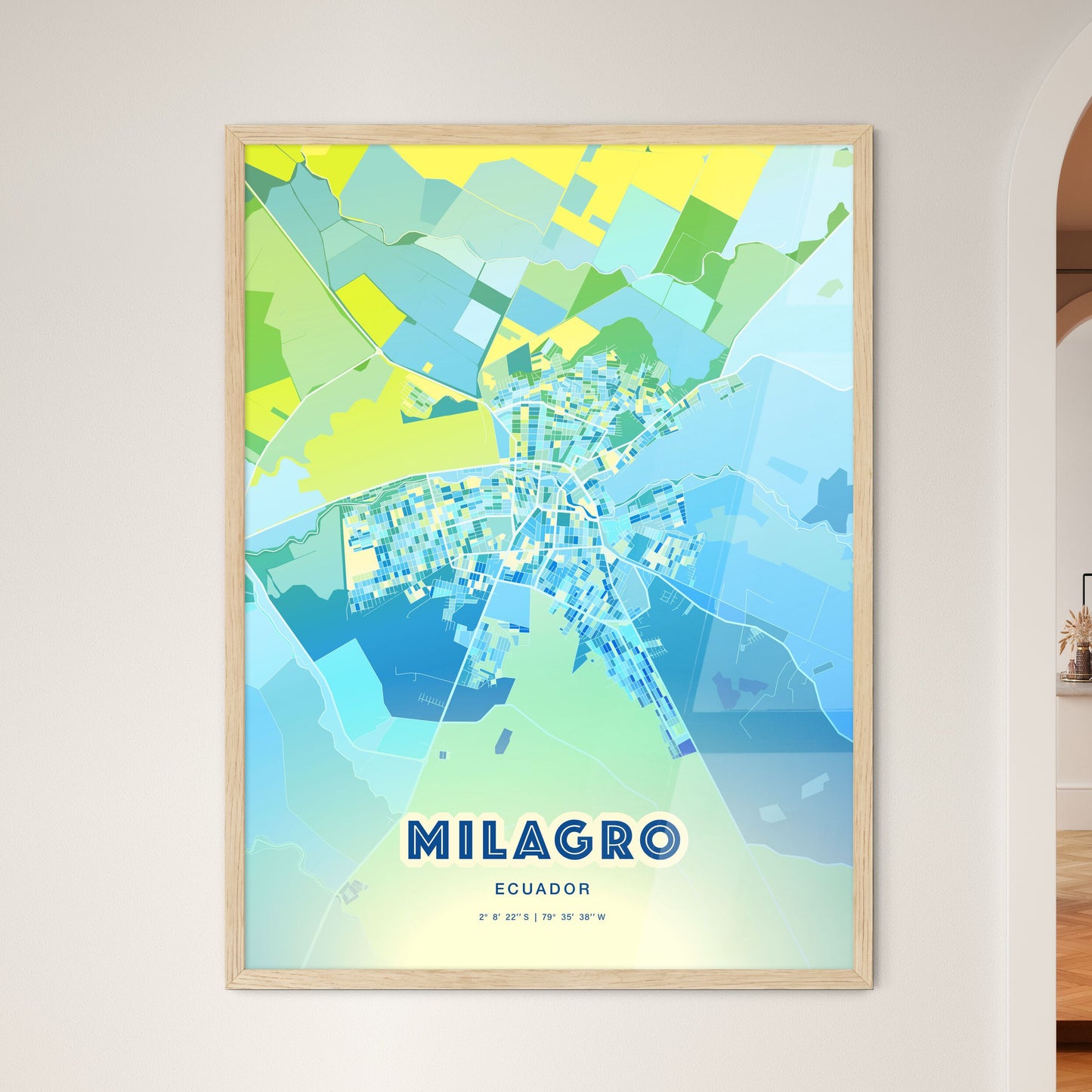 Colorful MILAGRO ECUADOR Fine Art Map Cool Blue