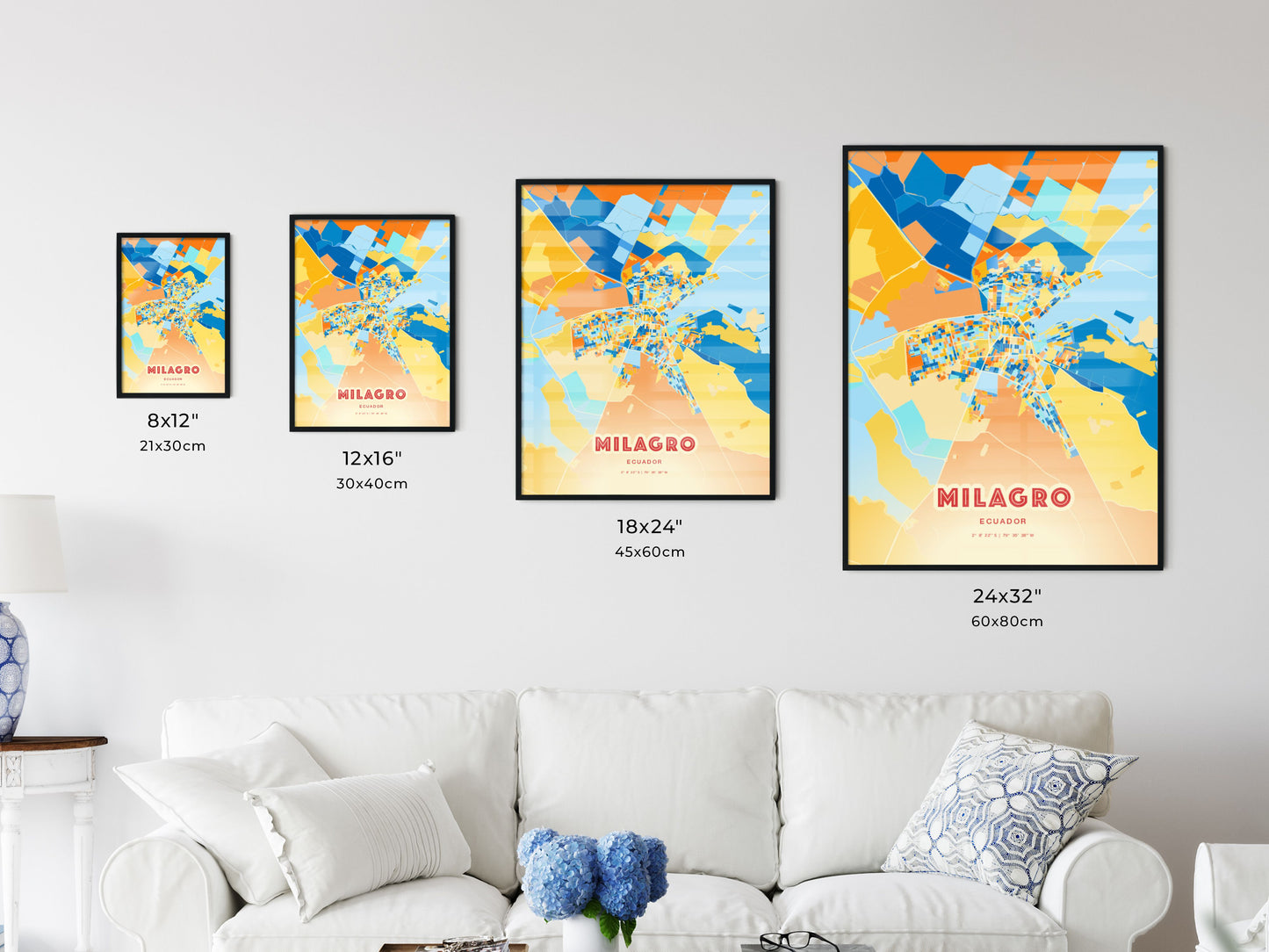 Colorful MILAGRO ECUADOR Fine Art Map Blue Orange