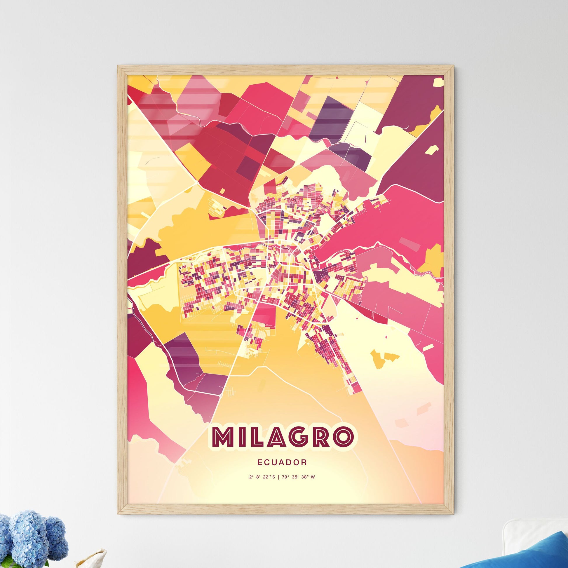 Colorful MILAGRO ECUADOR Fine Art Map Hot Red