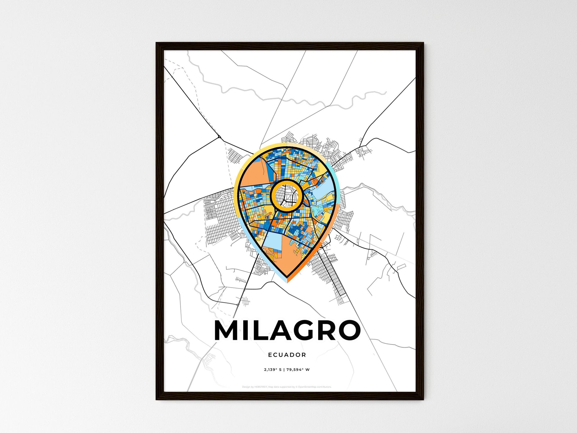 MILAGRO ECUADOR minimal art map with a colorful icon. Where it all began, Couple map gift. Style 1
