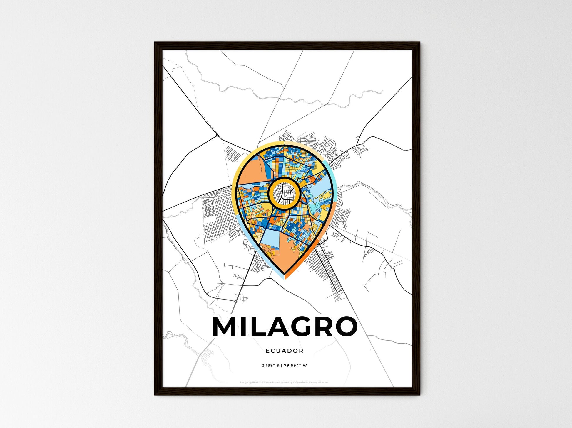 Milagro Ecuador wedding art map with pointer icon
