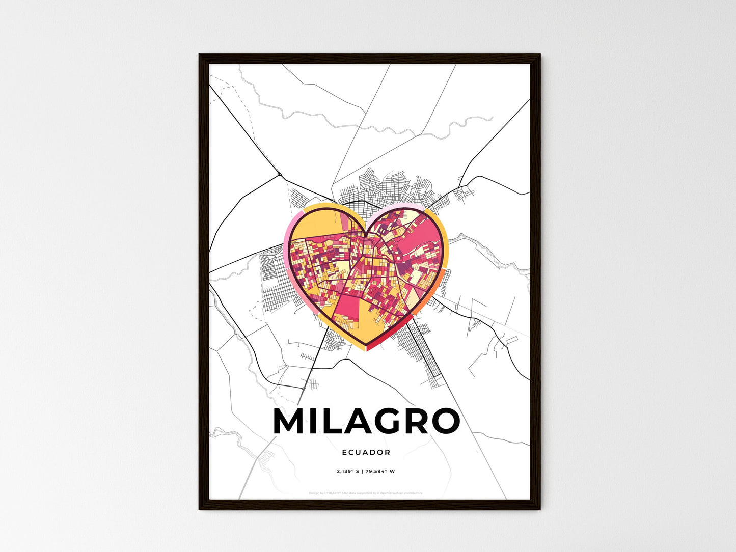 MILAGRO ECUADOR minimal art map with a colorful icon. Where it all began, Couple map gift. Style 2