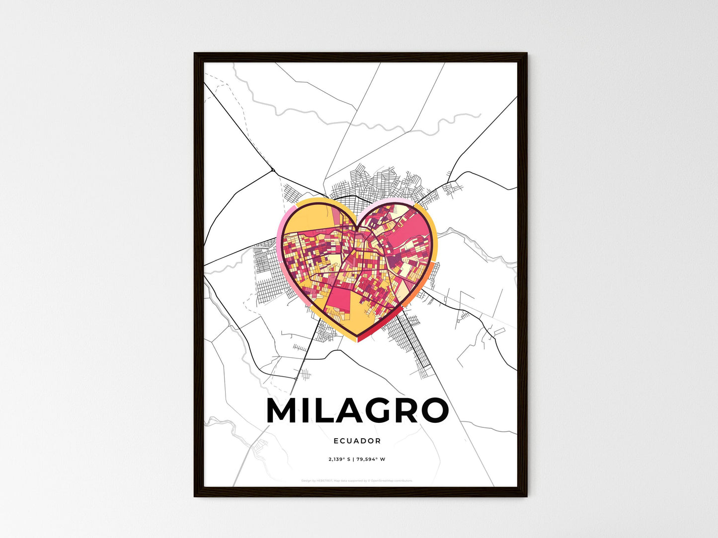 Milagro Ecuador wedding art map with heart icon