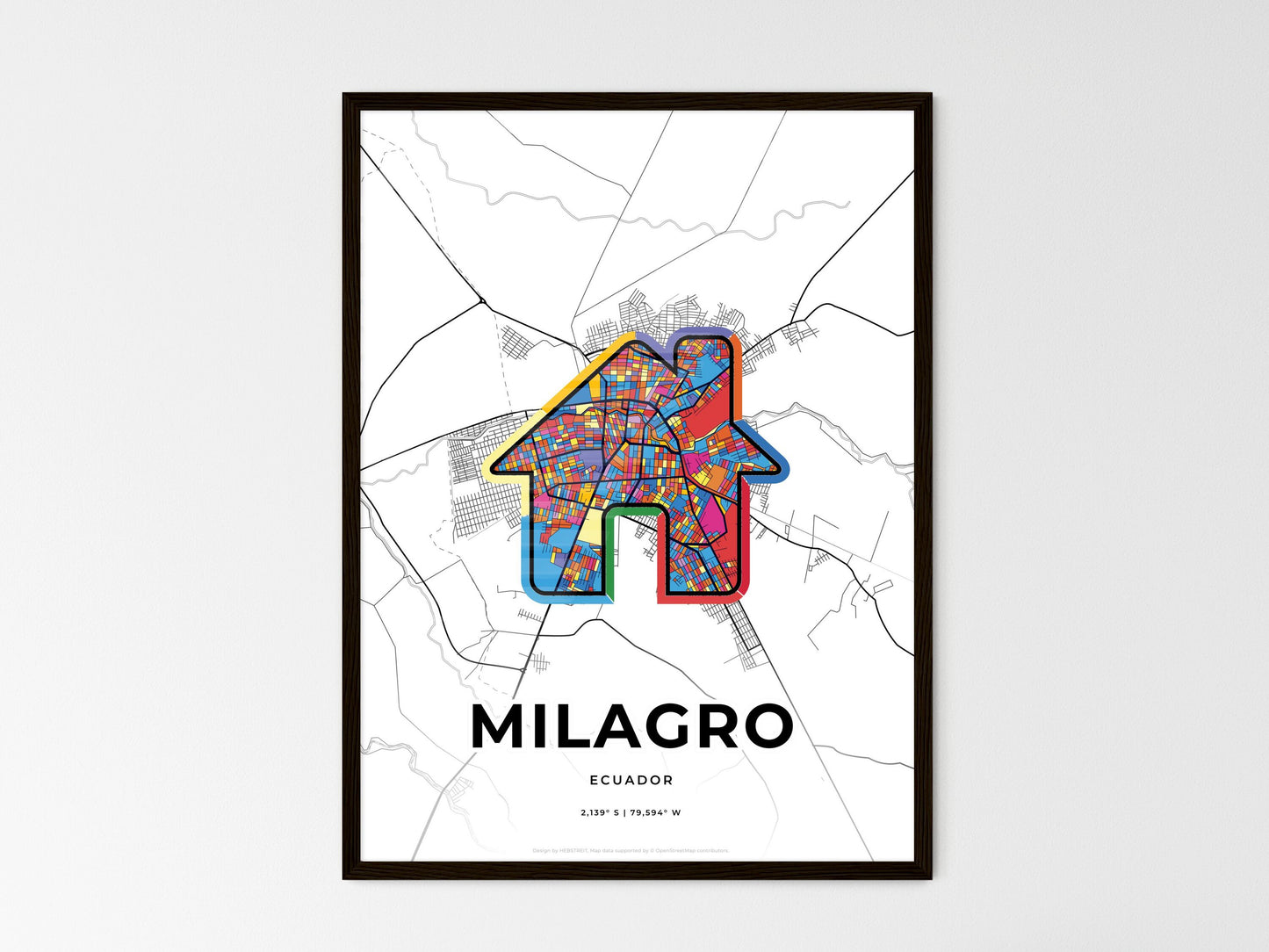 MILAGRO ECUADOR minimal art map with a colorful icon. Where it all began, Couple map gift. Style 3