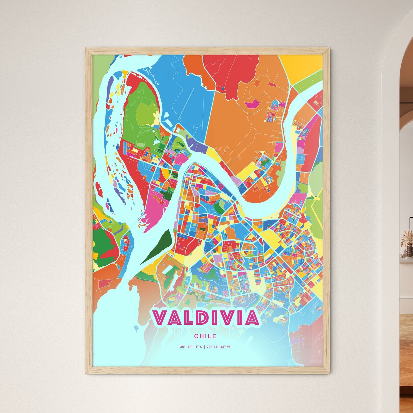 Colorful VALDIVIA CHILE Fine Art Map Crazy Colors