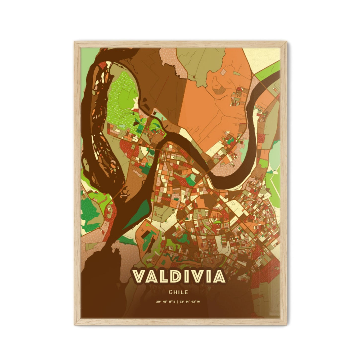 Colorful VALDIVIA CHILE Fine Art Map Farmhouse