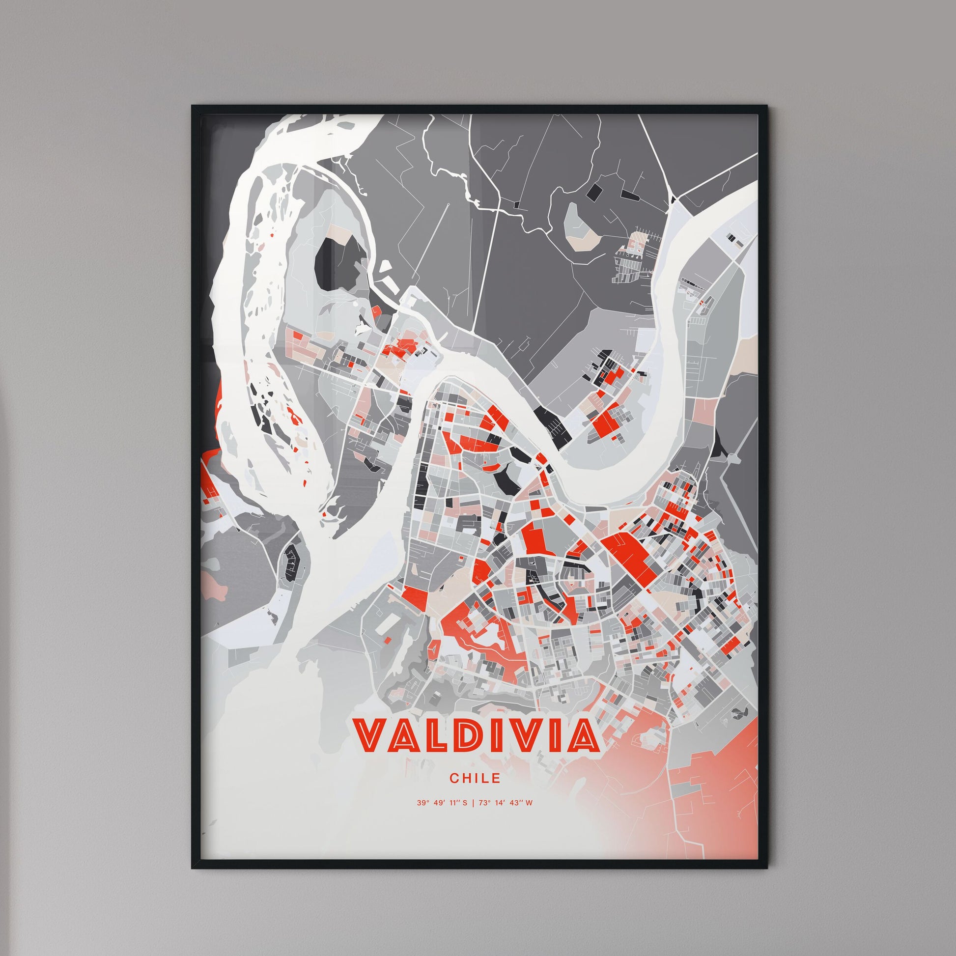 Colorful VALDIVIA CHILE Fine Art Map Modern