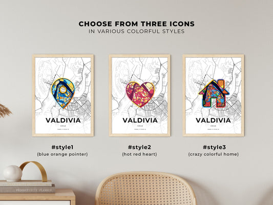 Valdivia Chile maps with colorful icons