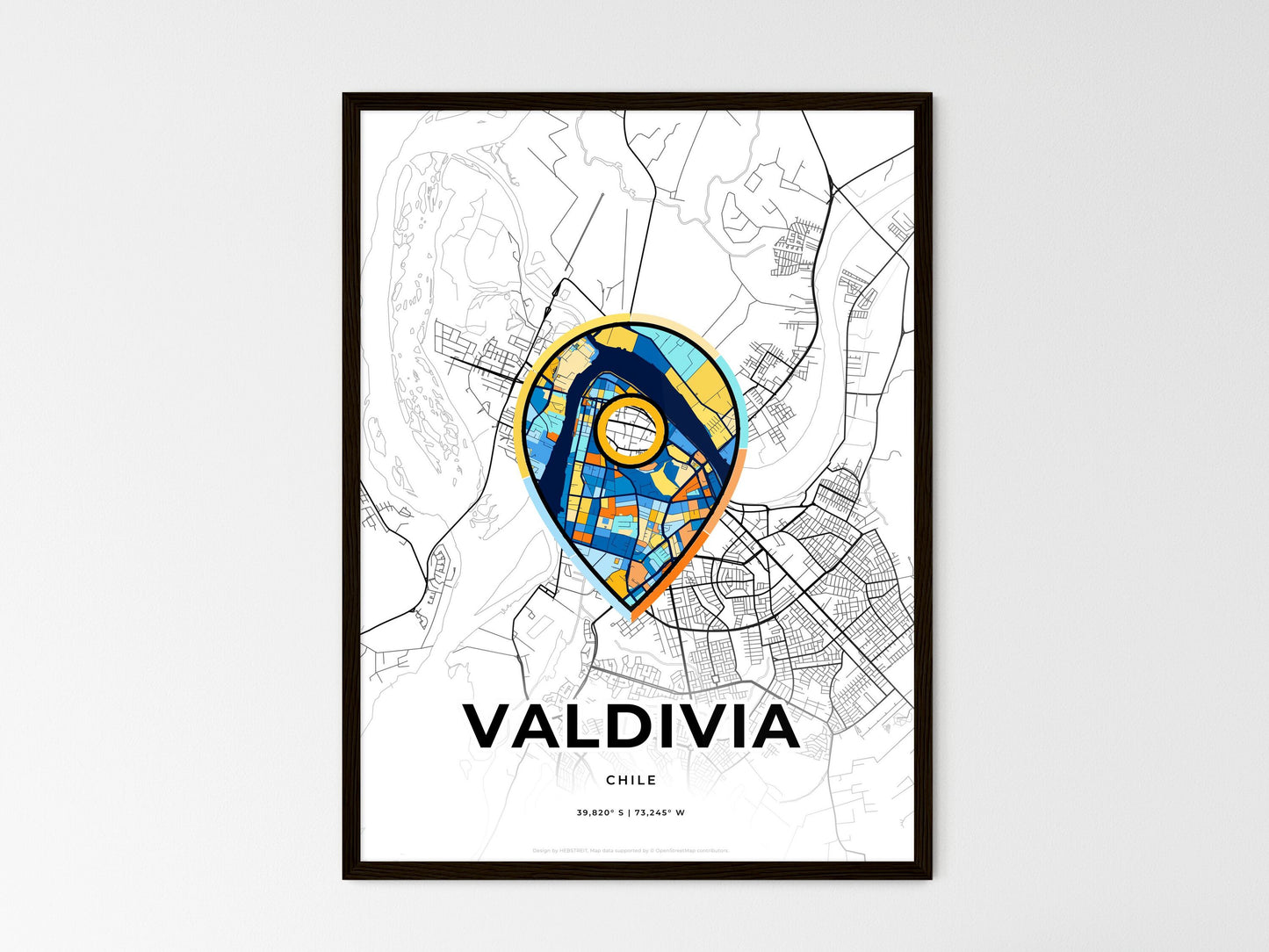 Valdivia Chile wedding art map with pointer icon
