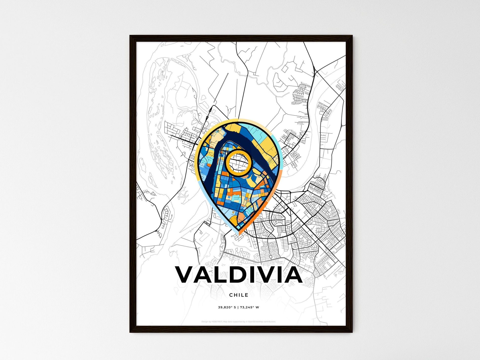 Valdivia Chile wedding art map with pointer icon