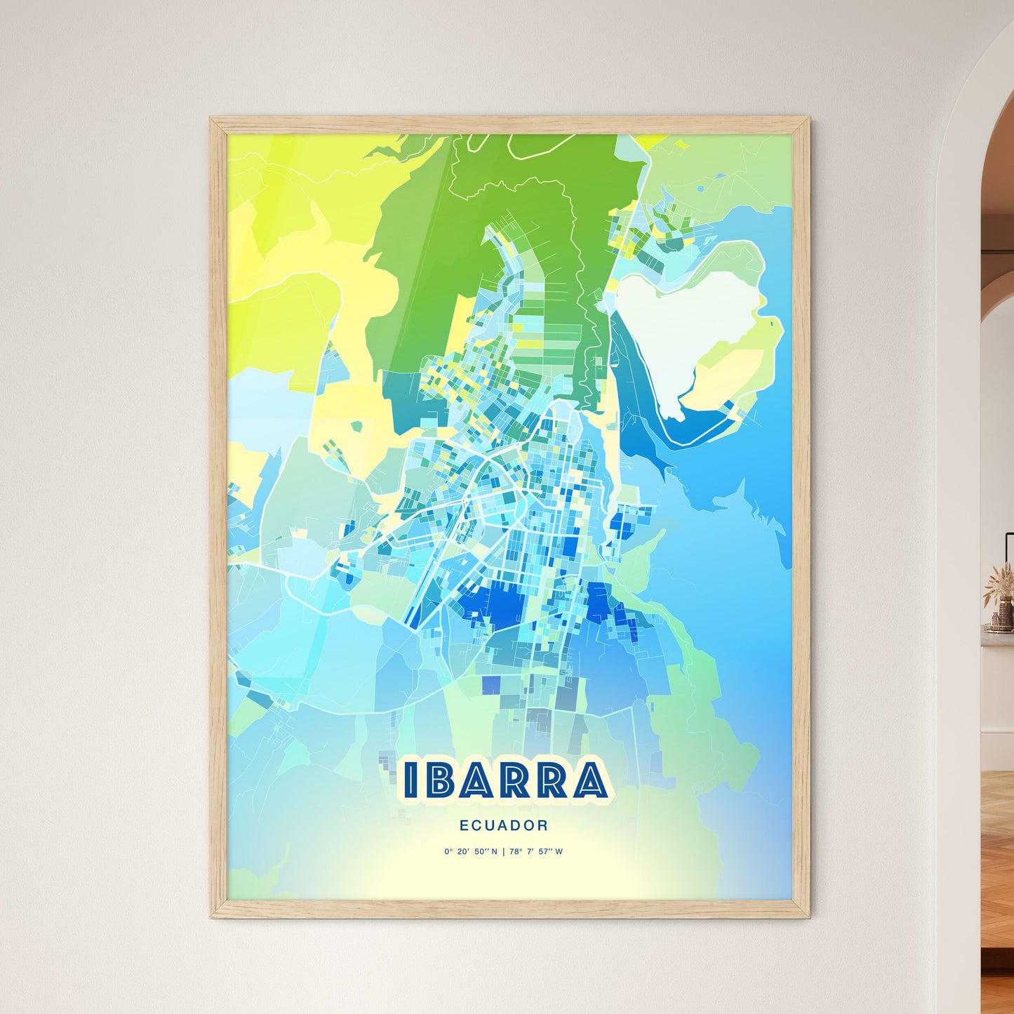 Colorful IBARRA ECUADOR Fine Art Map Cool Blue