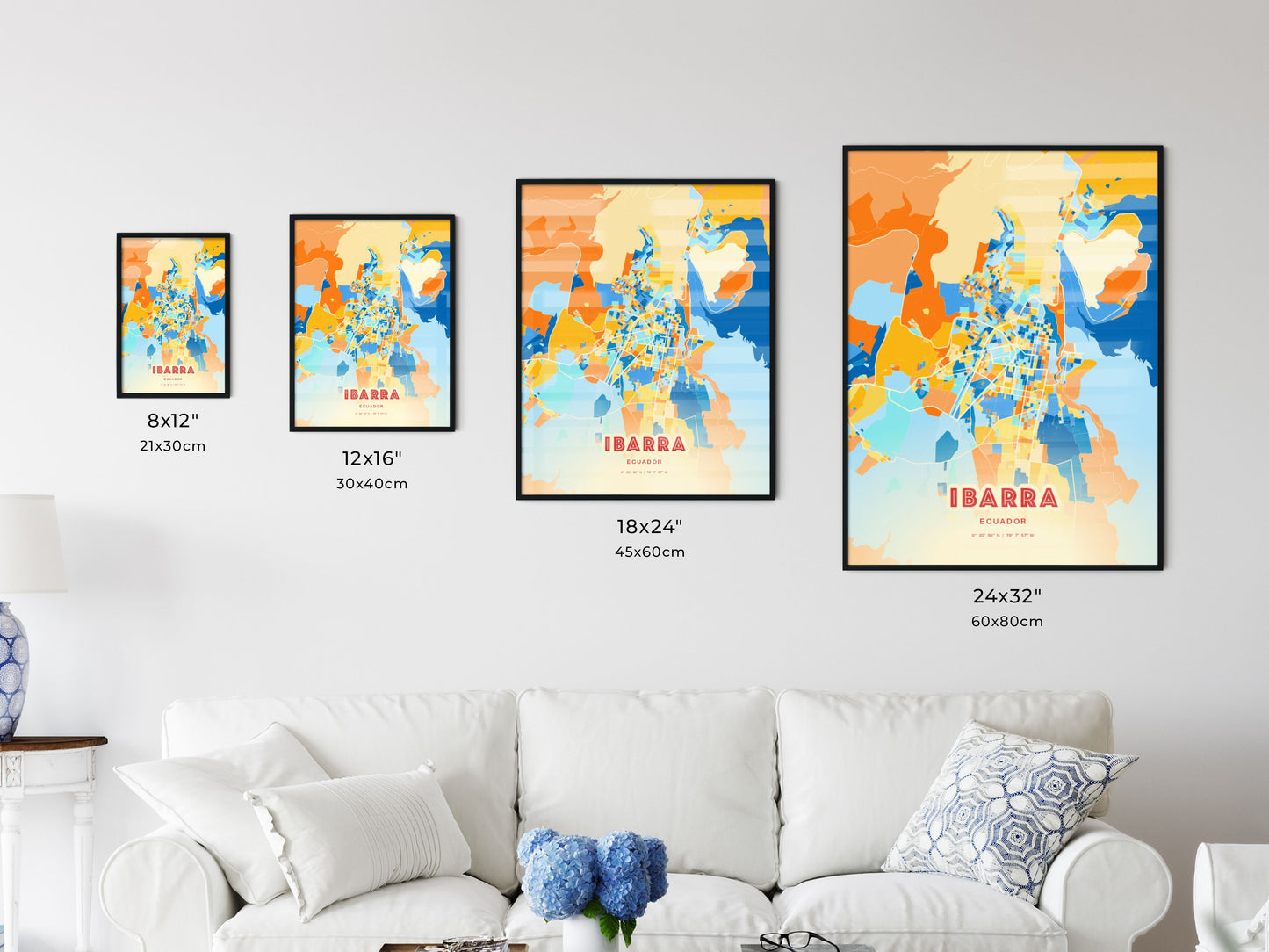 Colorful IBARRA ECUADOR Fine Art Map Blue Orange