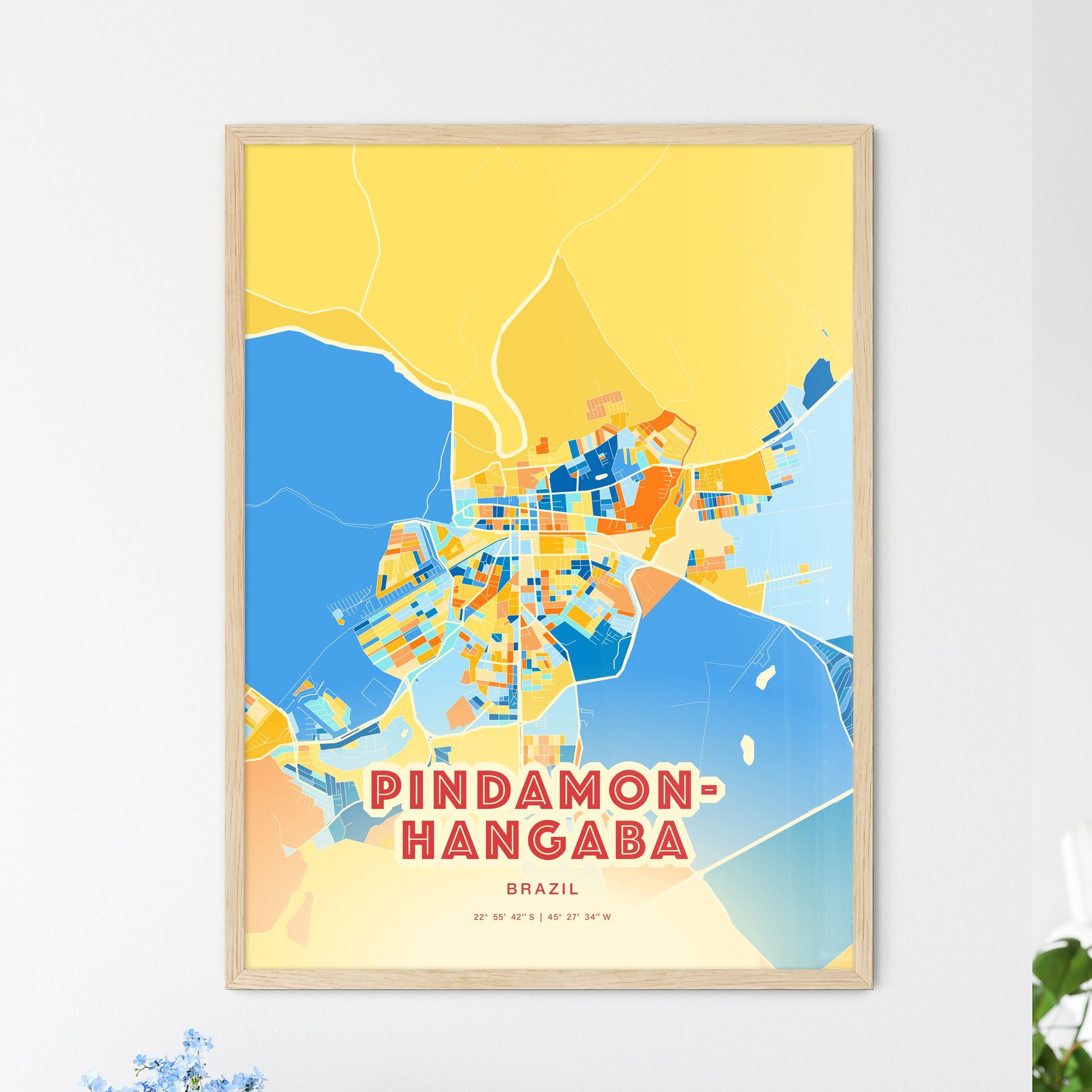 Colorful PINDAMONHANGABA BRAZIL Fine Art Map Blue Orange