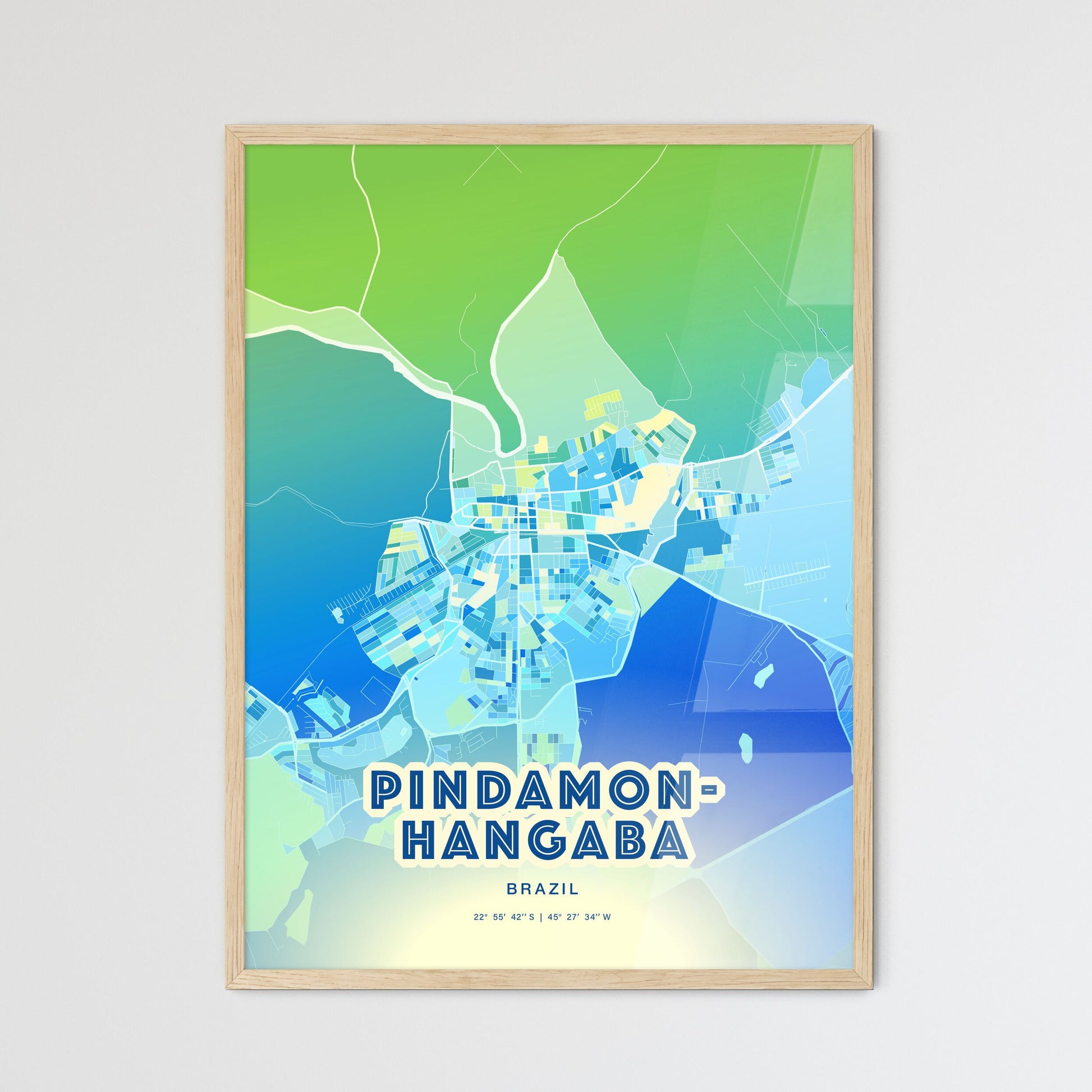 Colorful PINDAMONHANGABA BRAZIL Fine Art Map Cool Blue