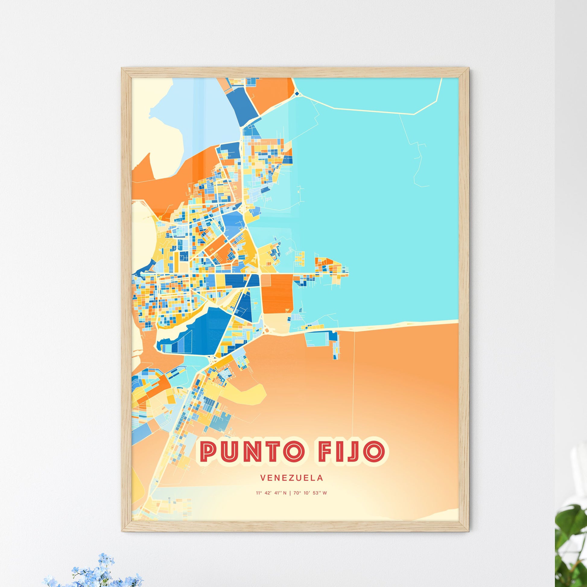 Colorful PUNTO FIJO VENEZUELA Fine Art Map Blue Orange