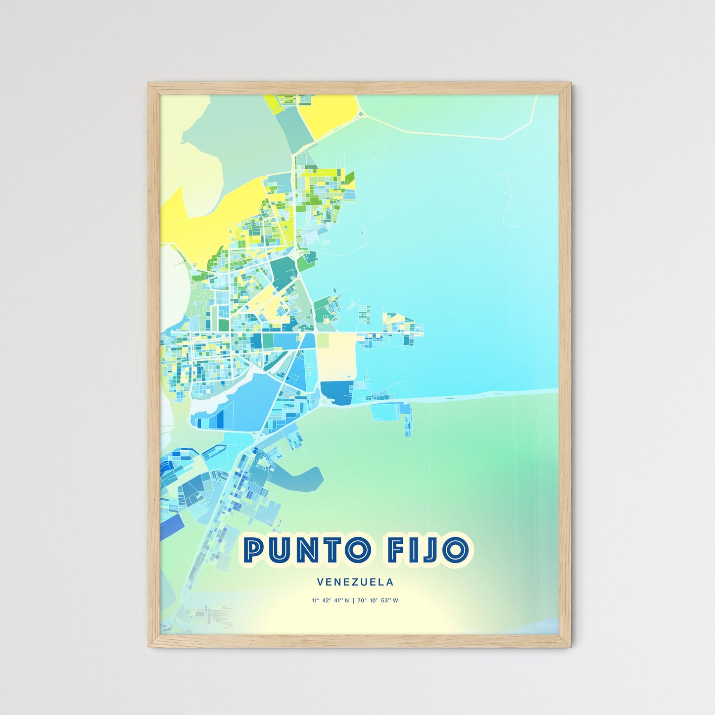 Colorful PUNTO FIJO VENEZUELA Fine Art Map Cool Blue