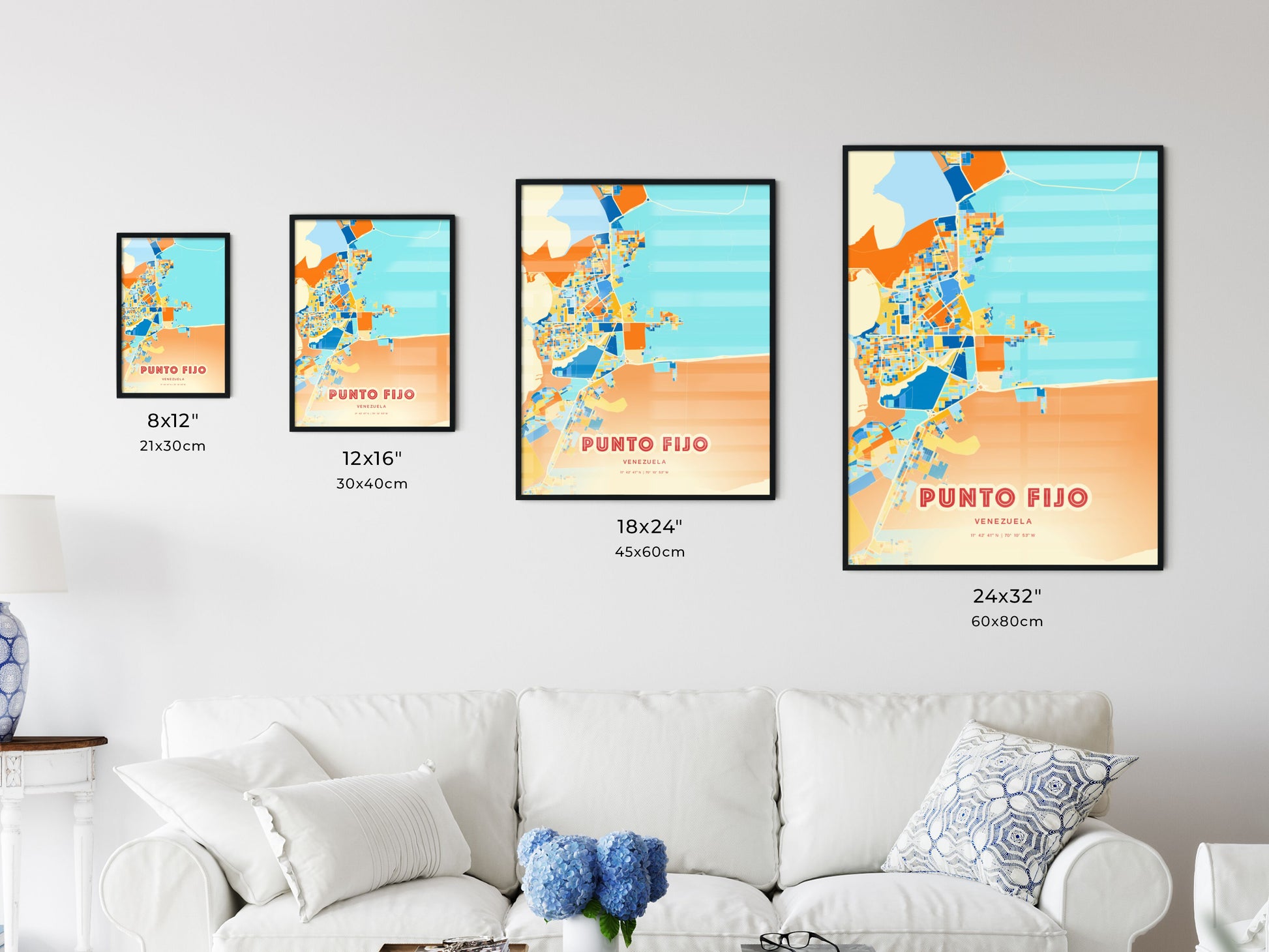 Colorful PUNTO FIJO VENEZUELA Fine Art Map Blue Orange