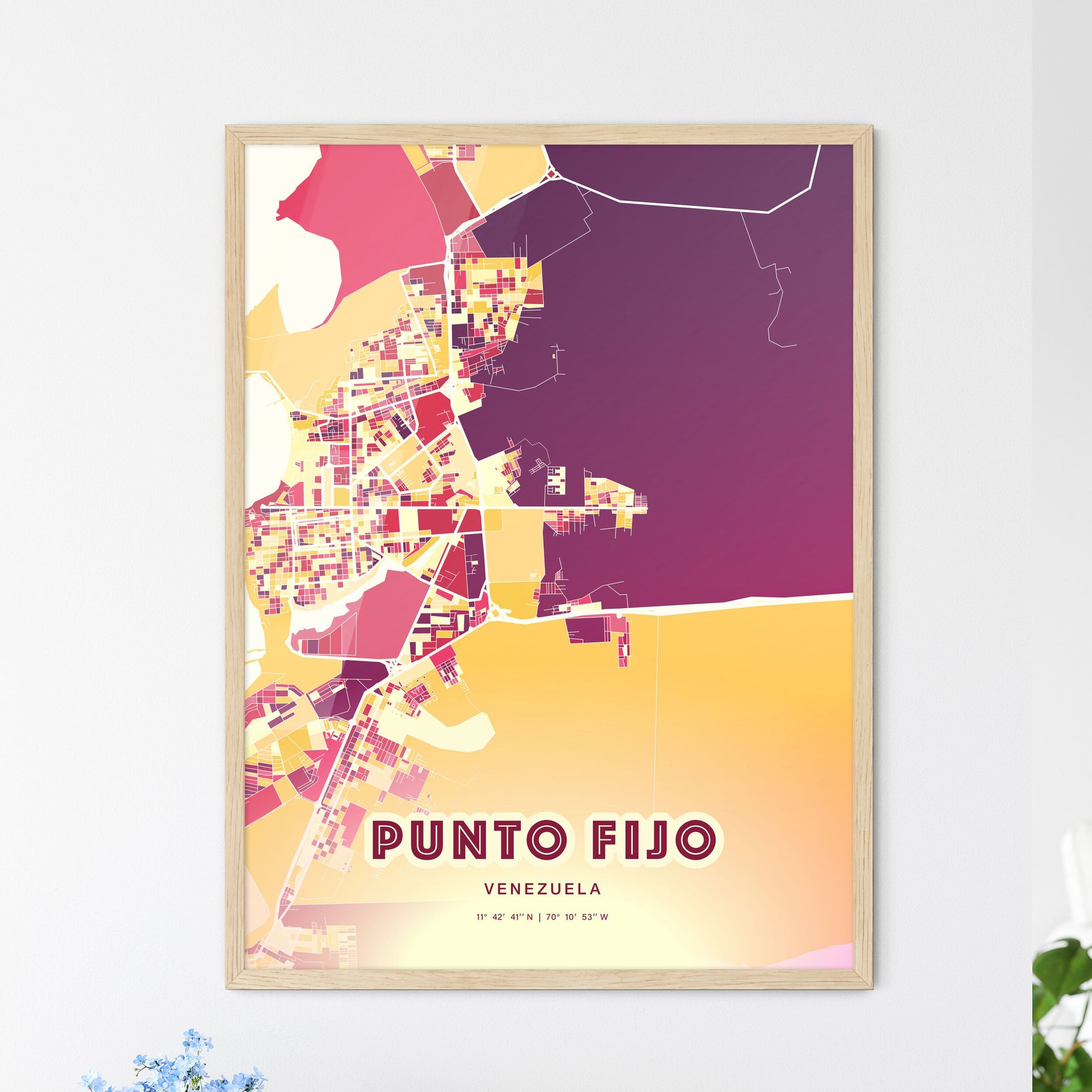 Colorful PUNTO FIJO VENEZUELA Fine Art Map Hot Red