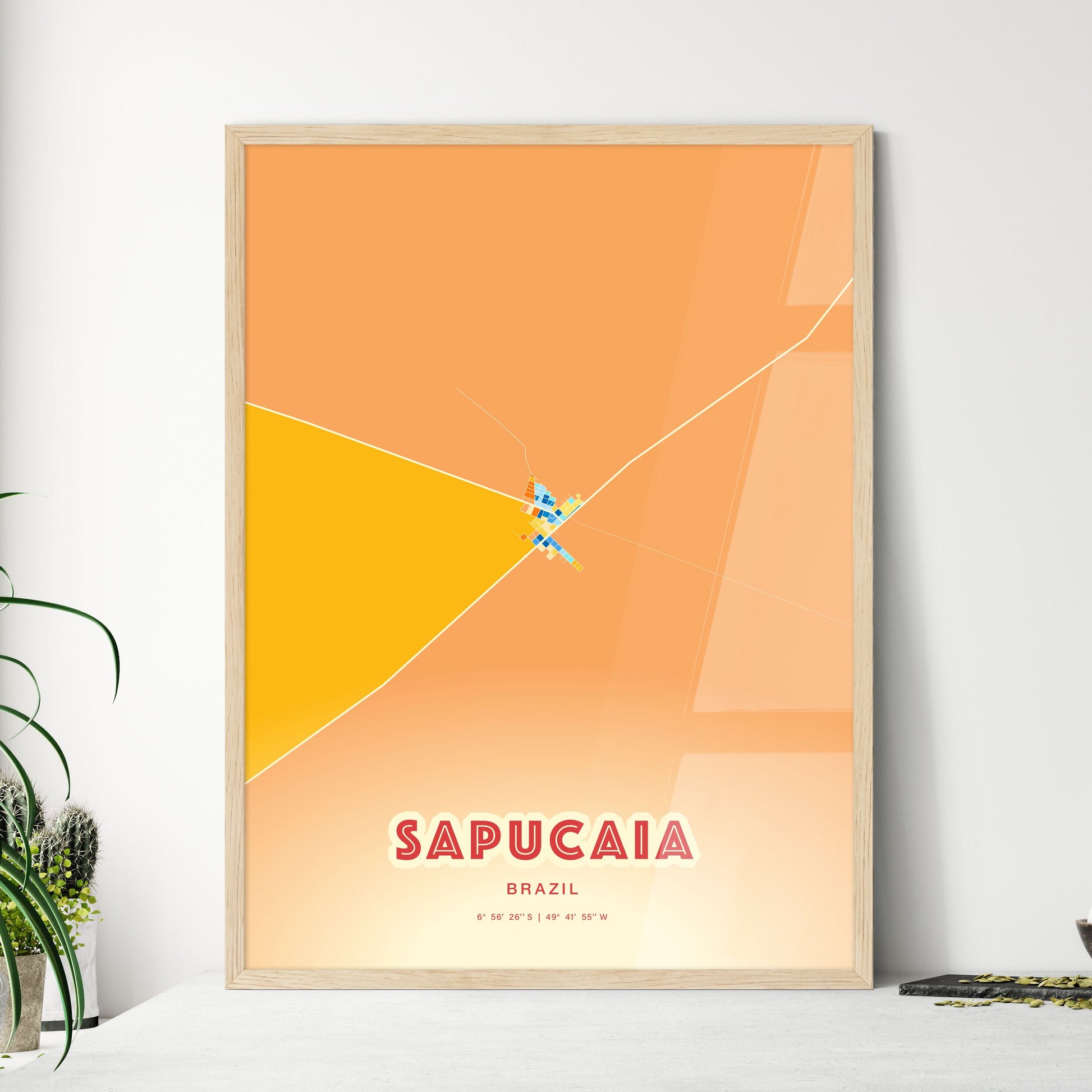 Colorful SAPUCAIA BRAZIL Fine Art Map Blue Orange