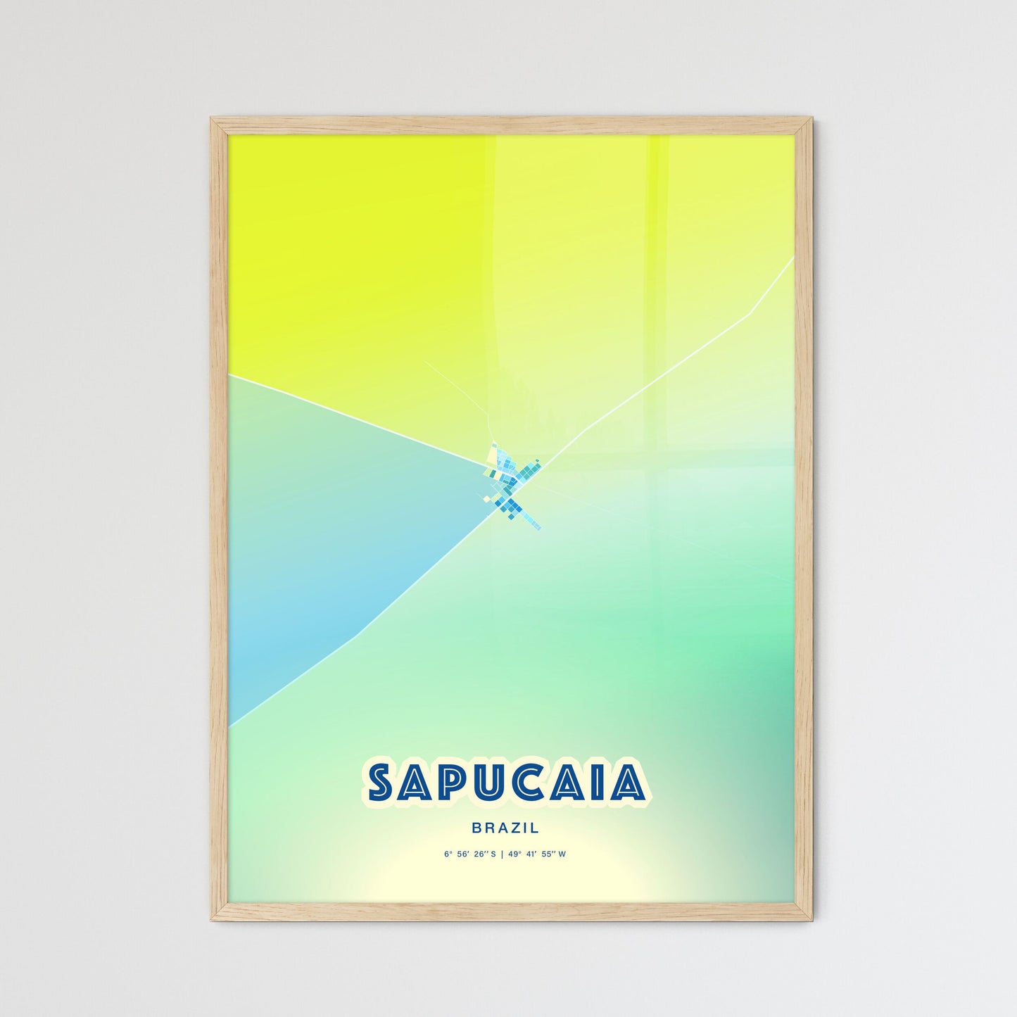 Colorful SAPUCAIA BRAZIL Fine Art Map Cool Blue