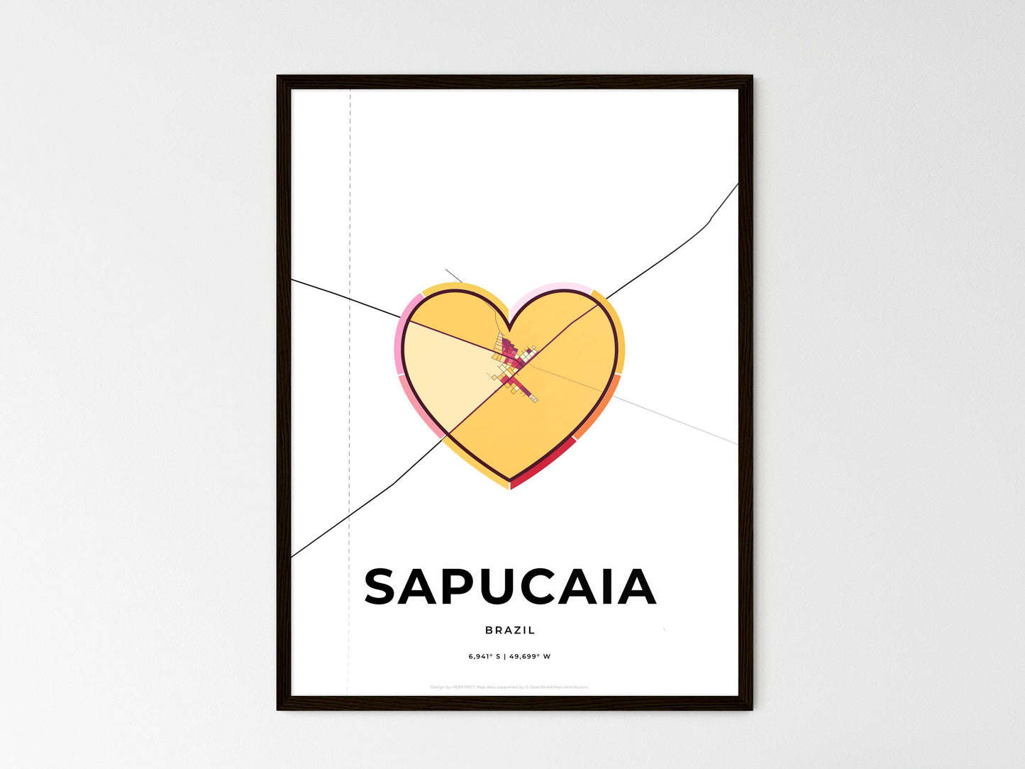 Sapucaia Brazil wedding art map with heart icon
