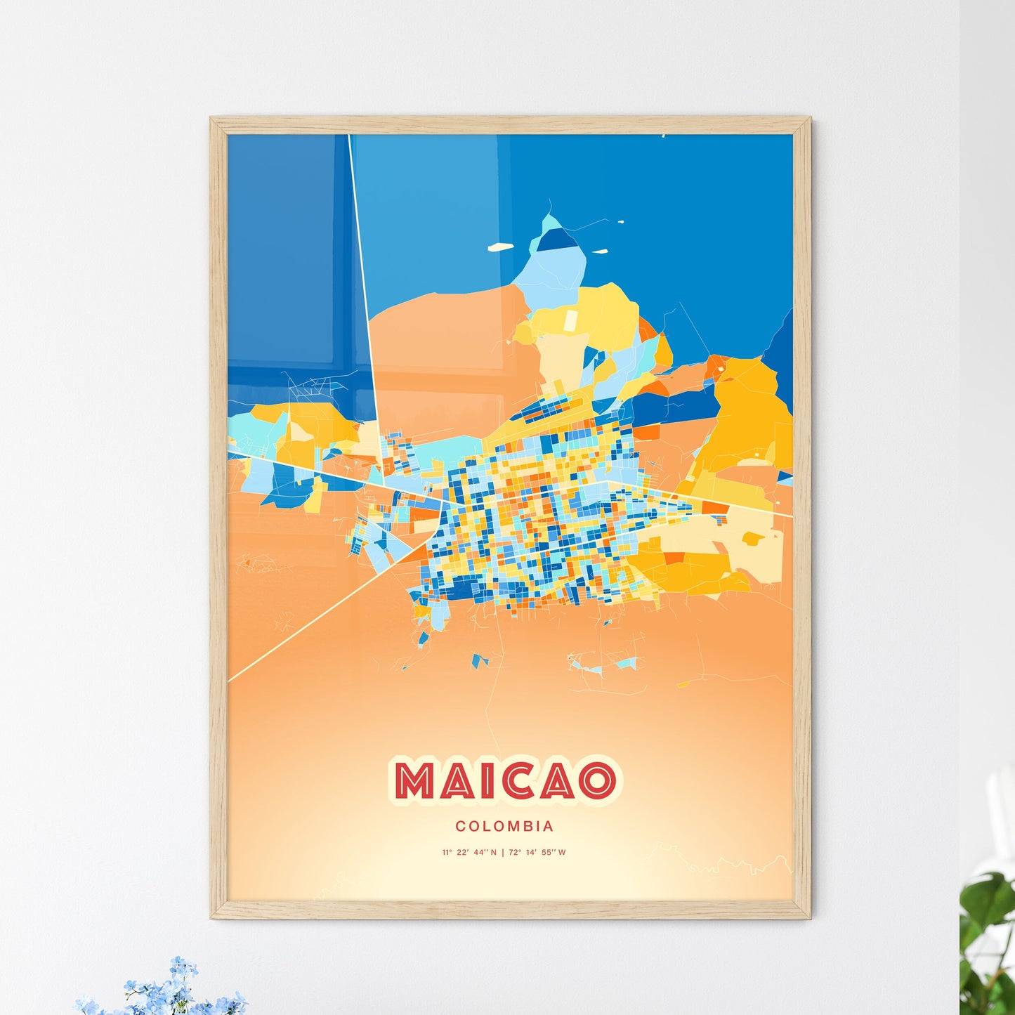 Colorful MAICAO COLOMBIA Fine Art Map Blue Orange