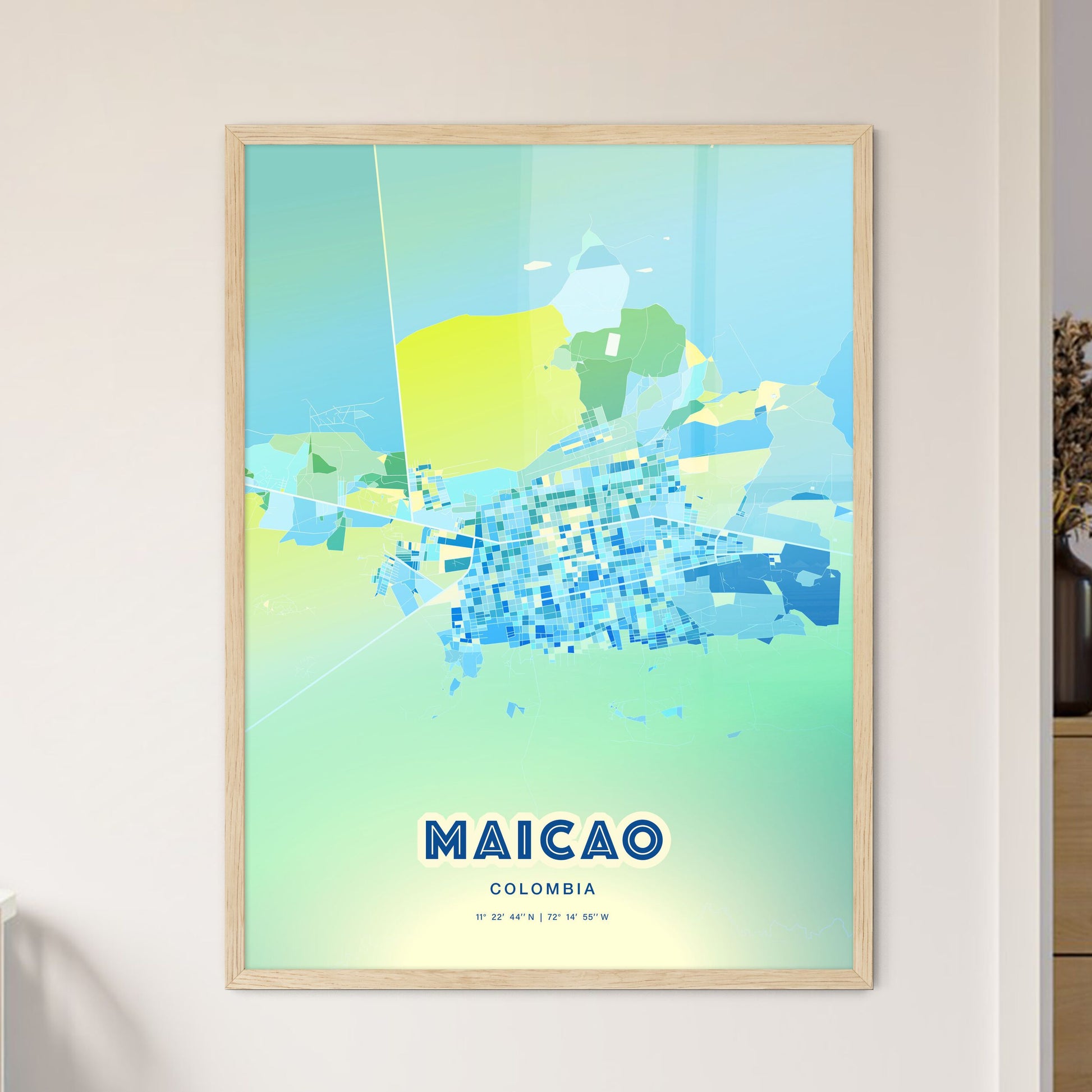 Colorful MAICAO COLOMBIA Fine Art Map Cool Blue