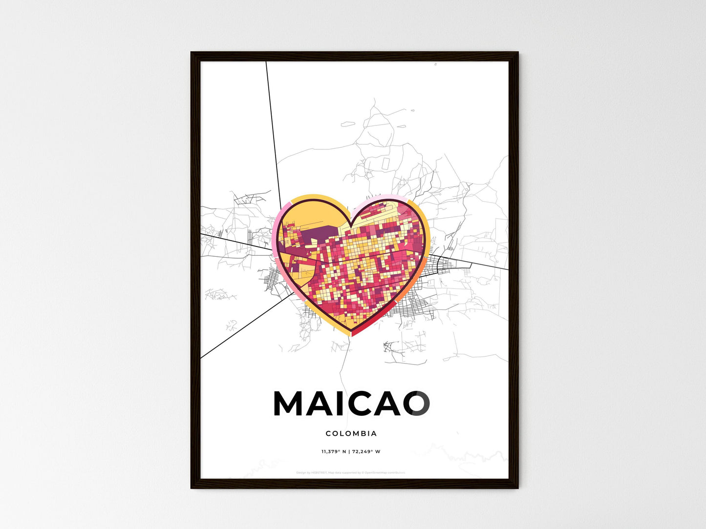 Maicao Colombia wedding art map with heart icon