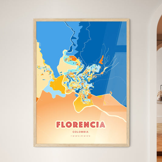 Colorful FLORENCIA COLOMBIA Fine Art Map Blue Orange