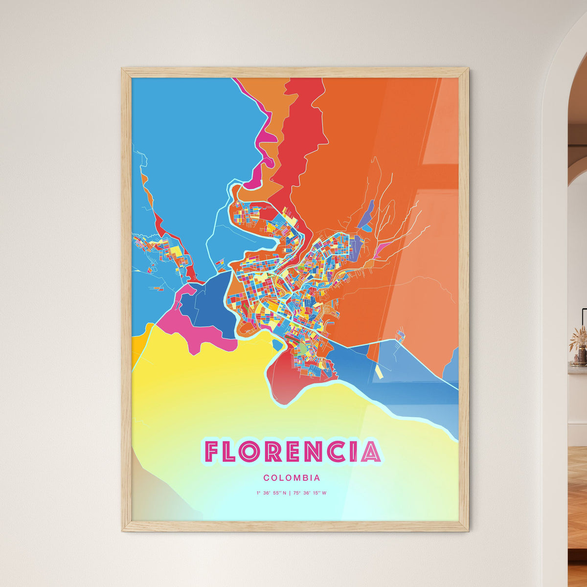 Colorful FLORENCIA COLOMBIA Fine Art Map Crazy Colors