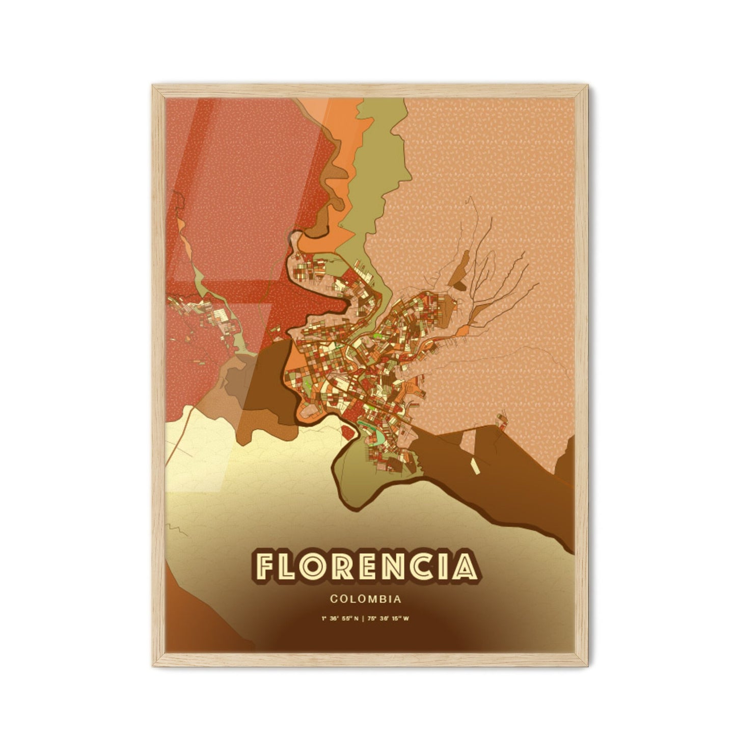 Colorful FLORENCIA COLOMBIA Fine Art Map Farmhouse