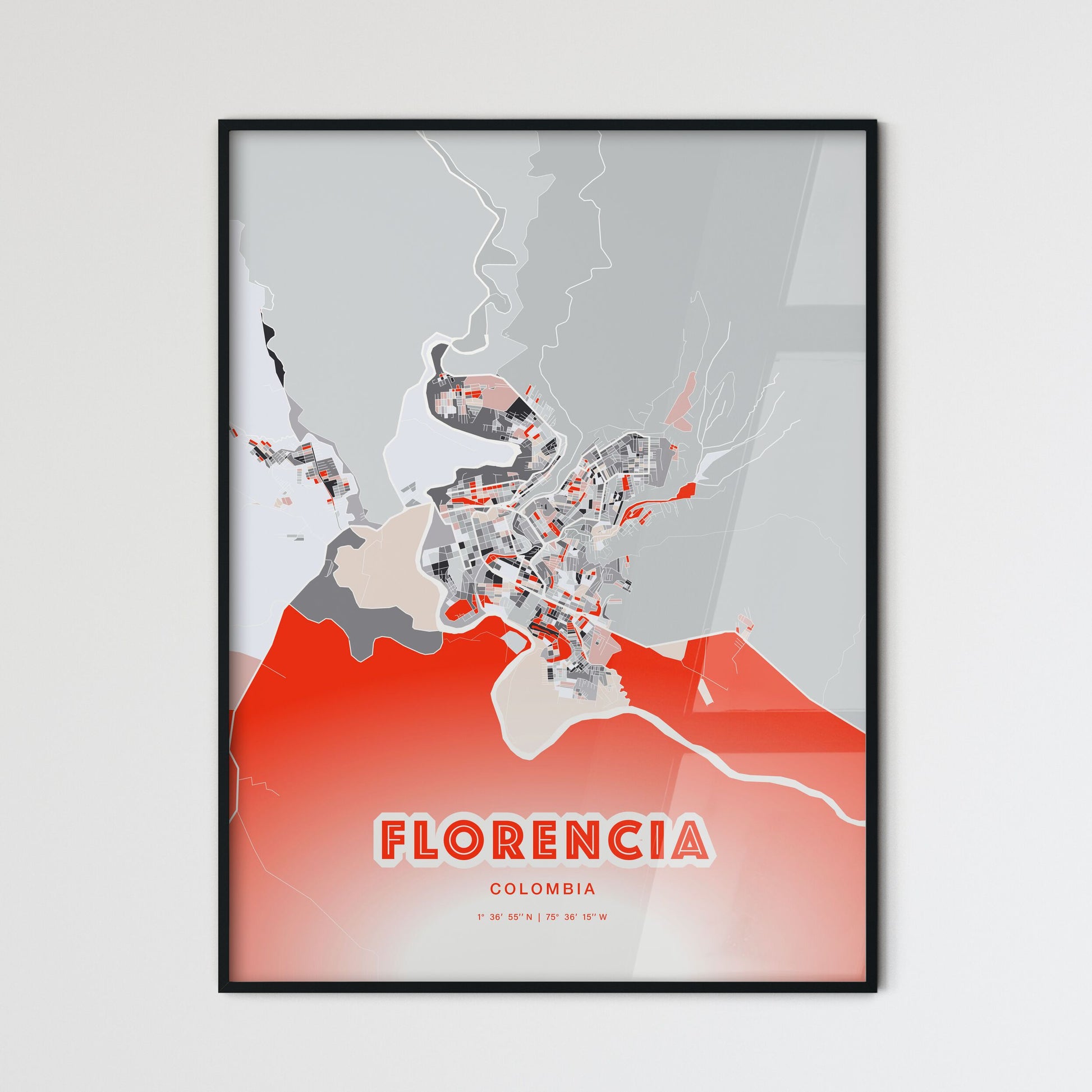 Colorful FLORENCIA COLOMBIA Fine Art Map Modern