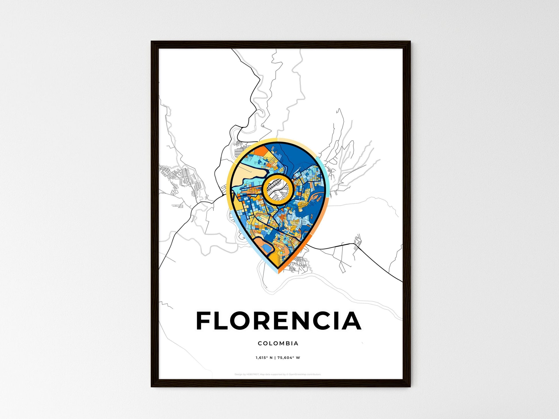 Florencia Colombia wedding art map with pointer icon